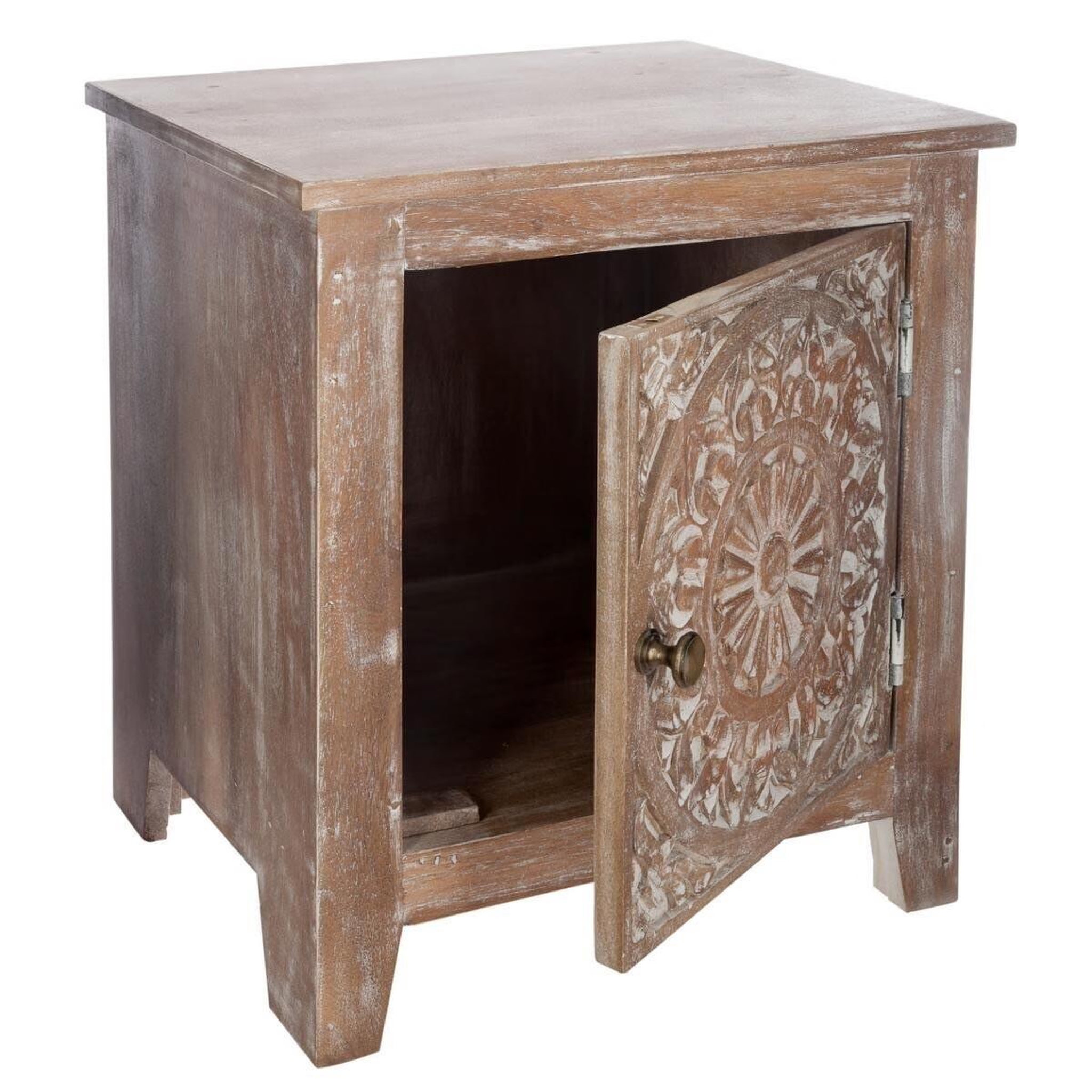 Voir la diapositive 3 : ATMOSPHERA Table de chevet 1 porte en bois  shirel  45cm marron