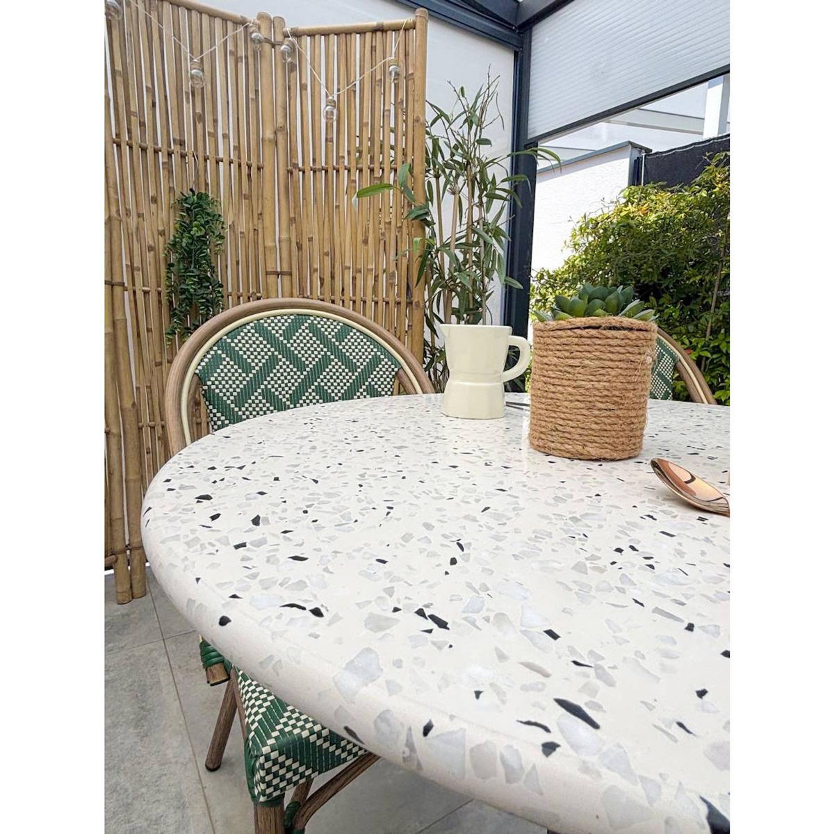 Paris Prix Table de Jardin Ronde en Terrazzo  Bistro  60cm Blanc