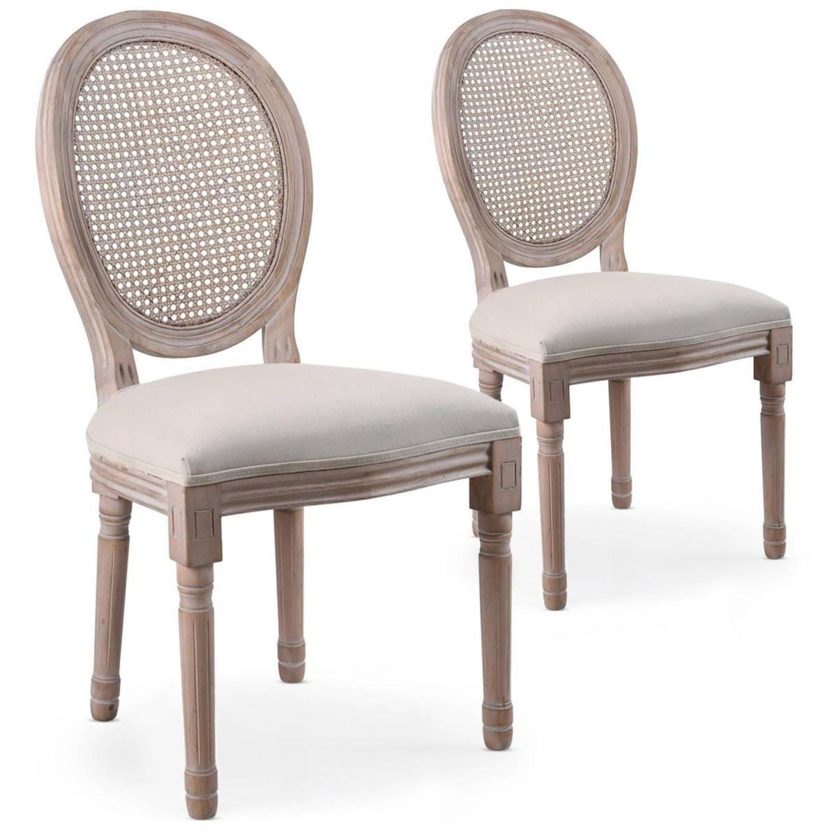 Paris Prix Lot de 2 Chaises Médaillon Cannage  Versailles  96cm Beige