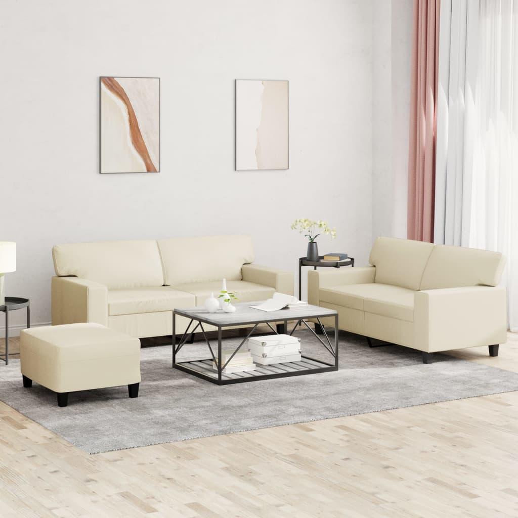 VIDAXL Ensemble de canapes 3 pcs creme similicuir