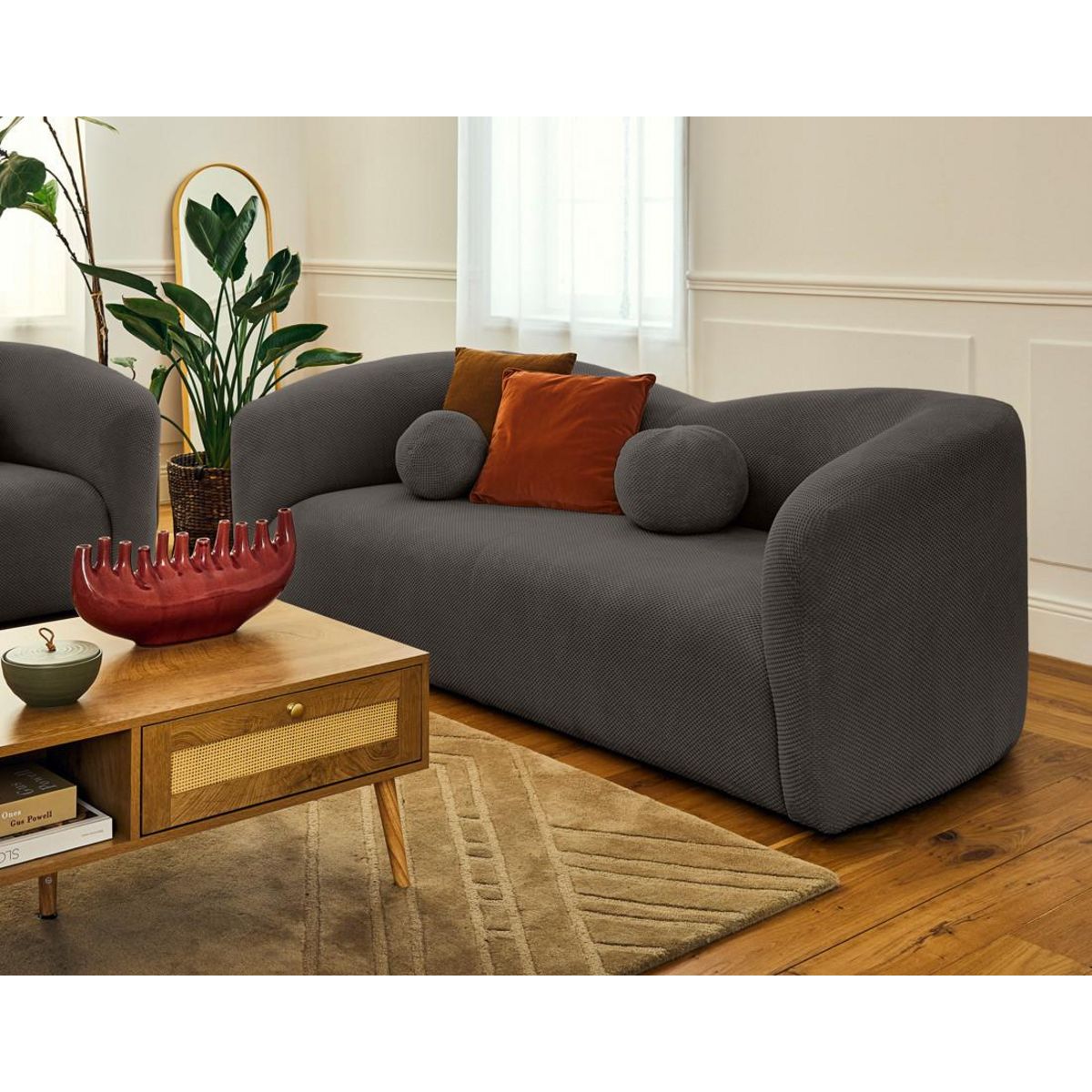 LISA DESIGN Charles - canapé droit 3 places en velours texturé