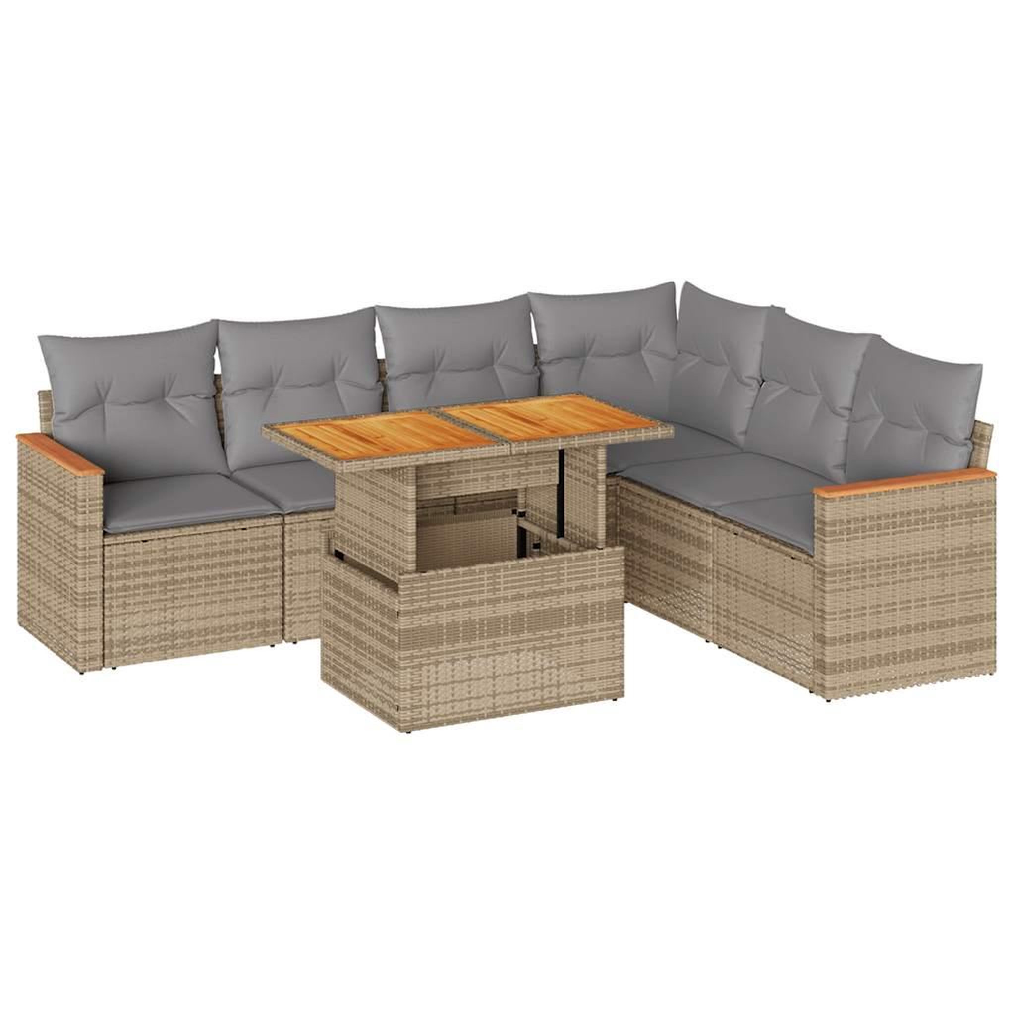 Voir la diapositive 2 : VIDAXL Salon de jardin avec coussins 7 pcs beige resine tressee acacia