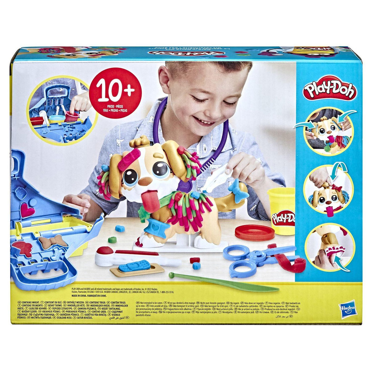 HASBRO Play-Doh Coffret, Le cabinet vétérinaire avec chien, mallette, avec 5 pots de pate à modeler