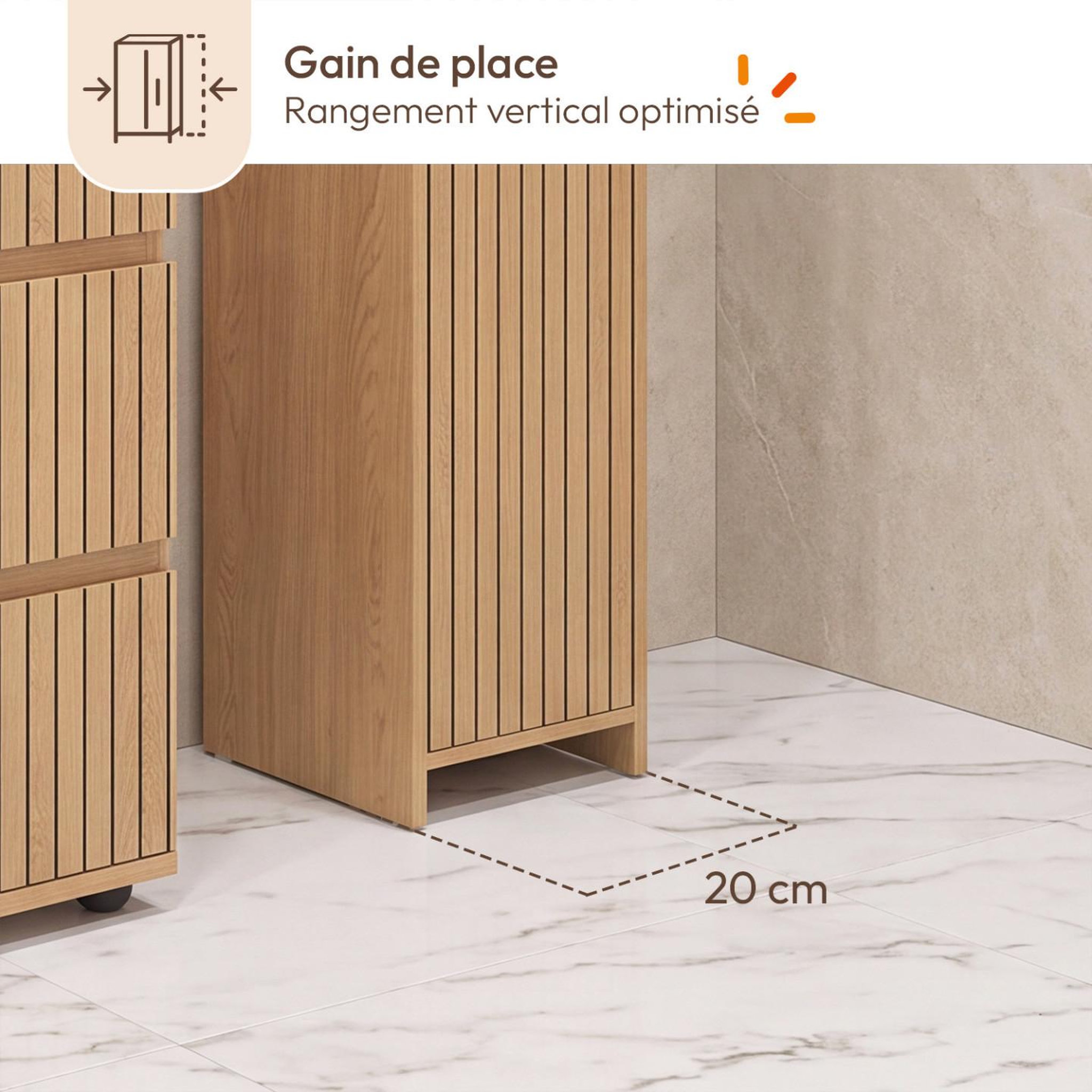 Voir la diapositive 6 : ID MARKET Meuble colonne salle de bain victor 2 portes 4 niches effet lattes