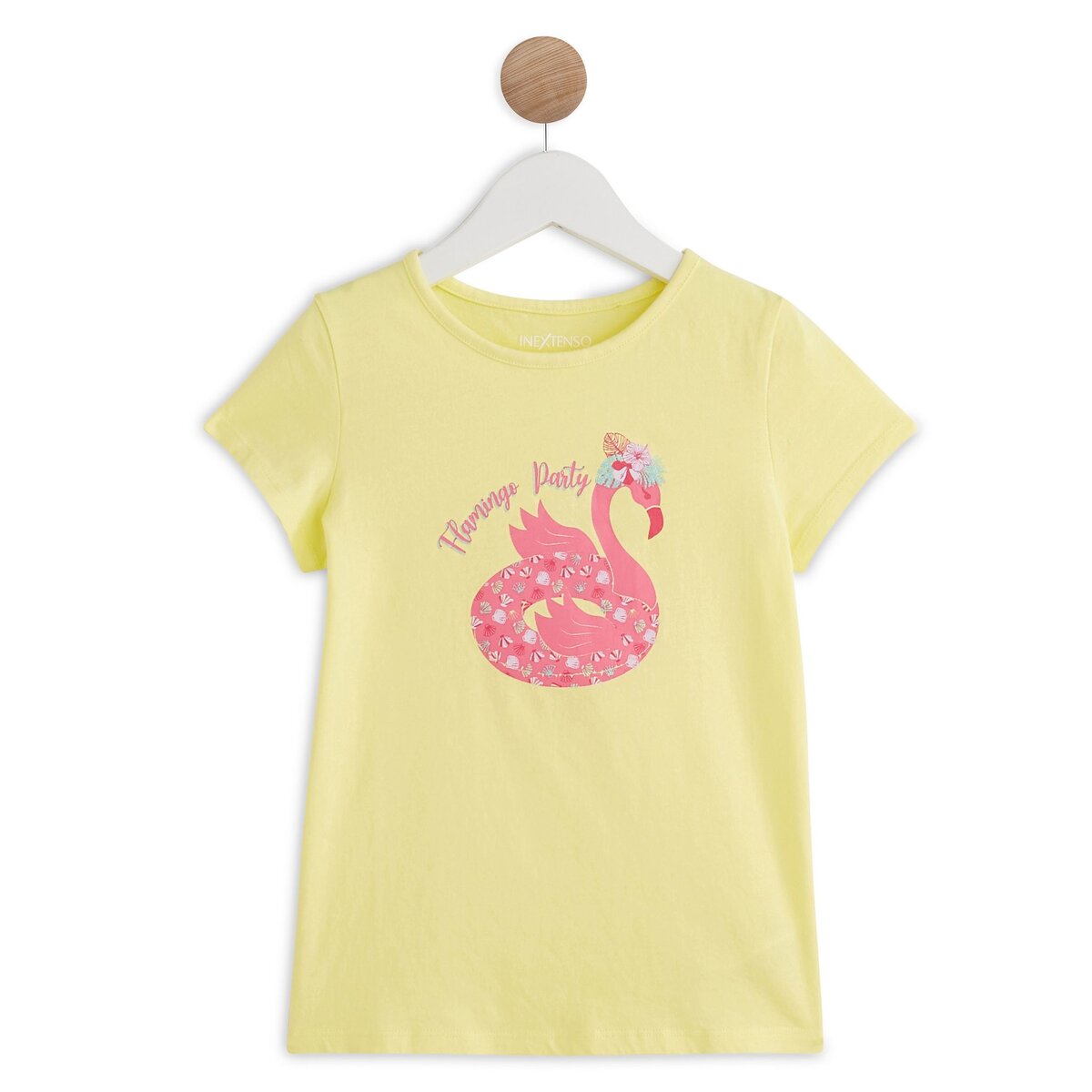 IN EXTENSO T shirt manches courtes flamant rose fille pas cher