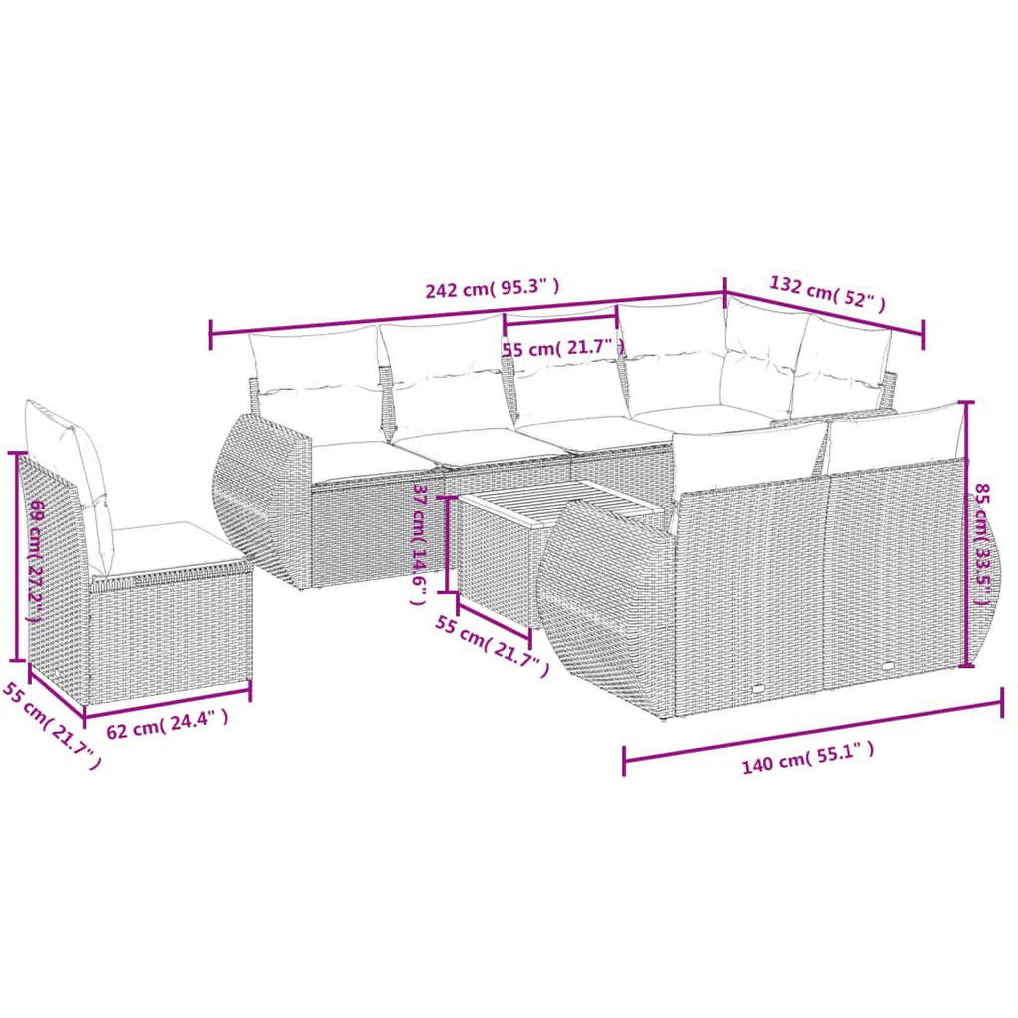Voir la diapositive 4 : VIDAXL Salon de jardin 9 pcs avec coussins noir resine tressee