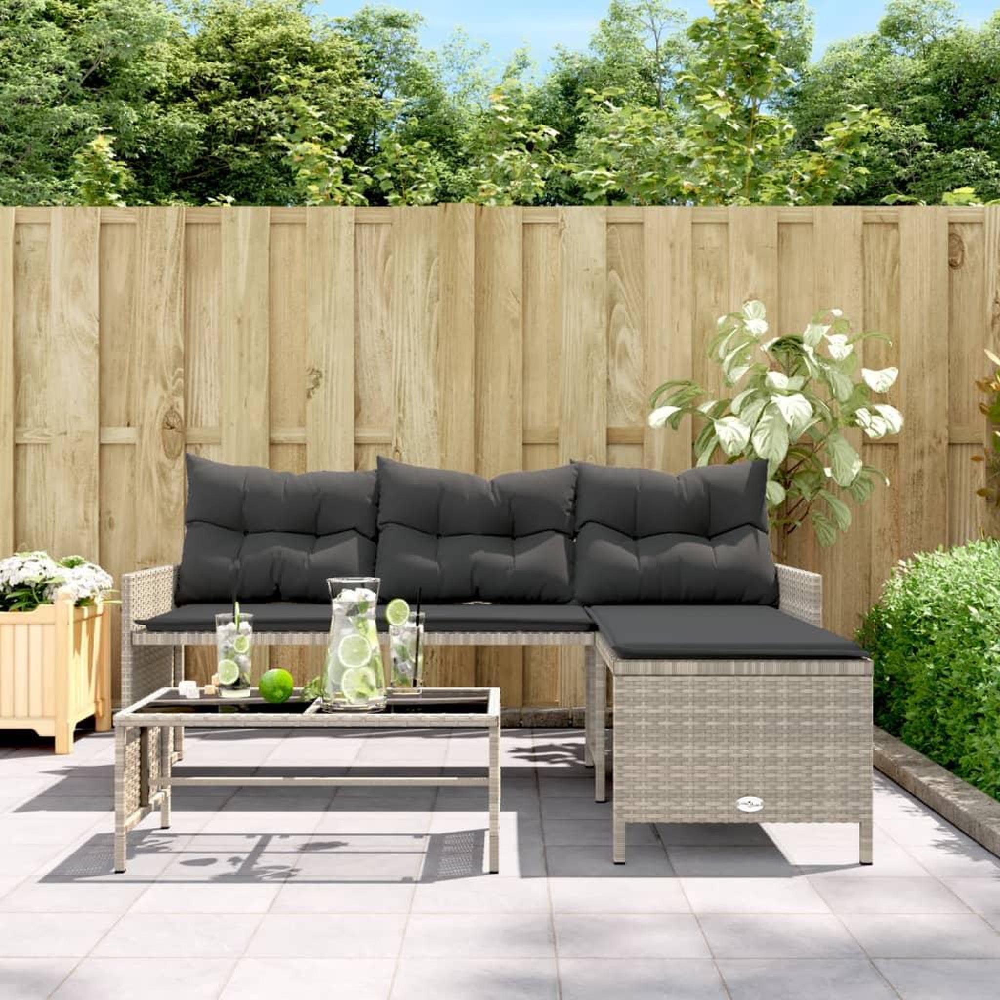 Voir la diapositive 3 : VIDAXL Canape de jardin et table et coussins en forme de L gris clair