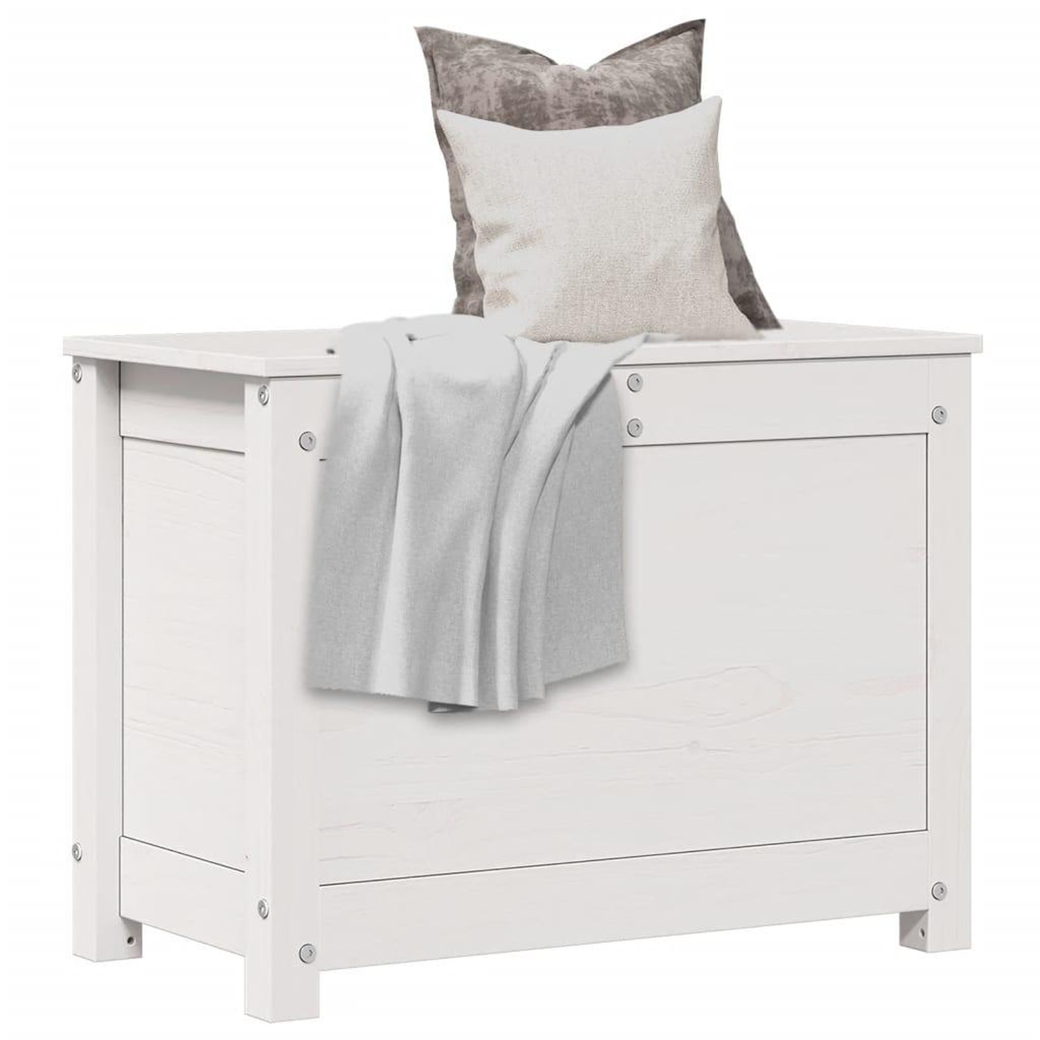 Voir la diapositive 1 : VIDAXL Boîte de rangement Blanc 60x32x45,5 cm Bois massif de pin