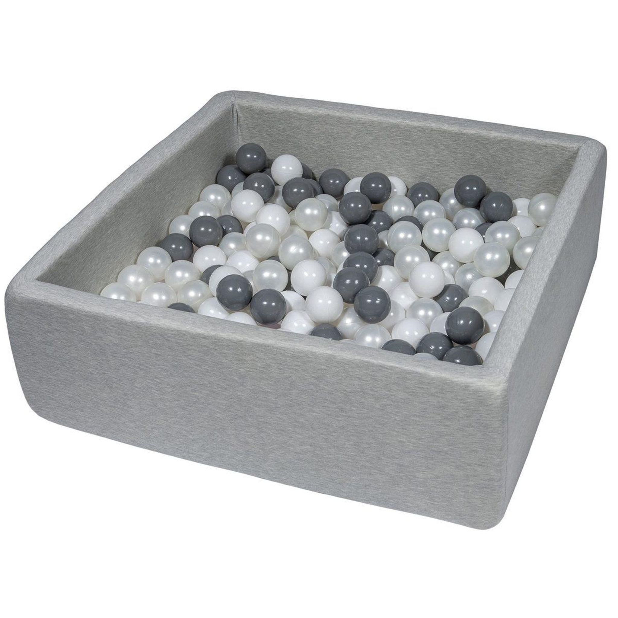 VELINDA Piscine à balles pour enfant, 90x90 cm, aire de jeu + 200 balles blanc, perle, gris