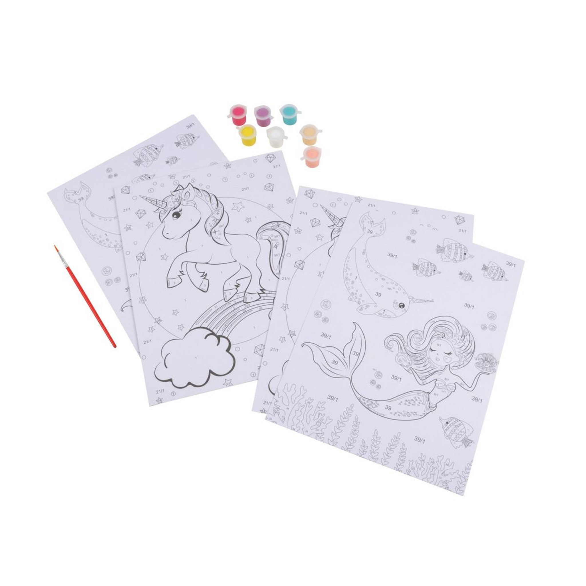 HOMEA Lot de 2 peintures par numéros  sirène & licorne  29cm blanc