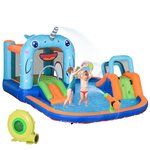 OUTSUNNY Château gonflable enfant - trampoline, toboggans, piscine, mur d'escalade, panier, pistolets eau, gonfleur, sac transport - polyester multicolore