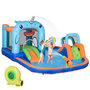 Voir la diapositive 1 : OUTSUNNY Château gonflable enfant - trampoline, toboggans, piscine, mur d'escalade, panier, pistolets eau, gonfleur, sac transport - polyester multicolore