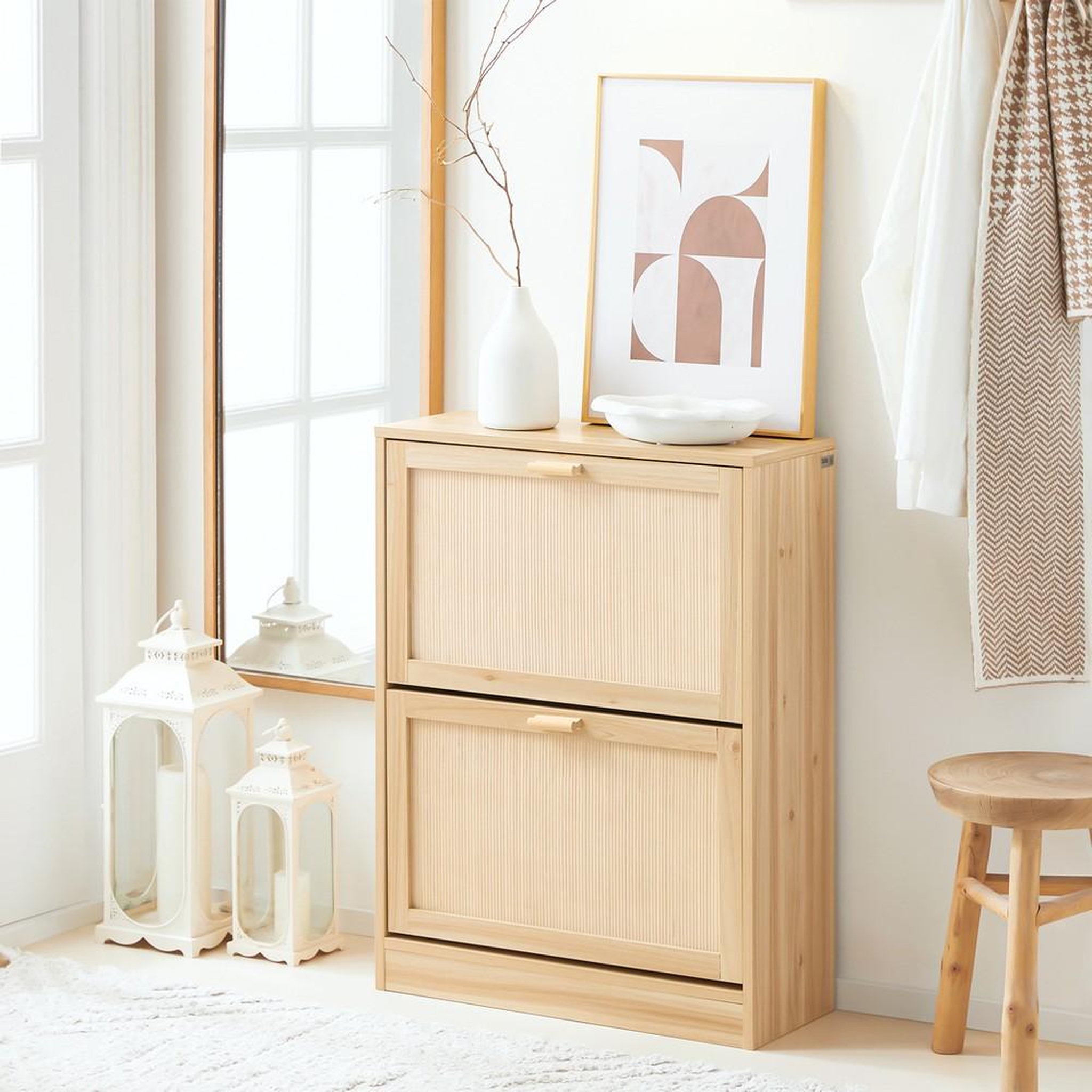 Voir la diapositive 2 : SOBUY SoBuy - Meuble À Chaussures 2 portes - Nature - 60x24x80cm - Nordique - FSR160-N