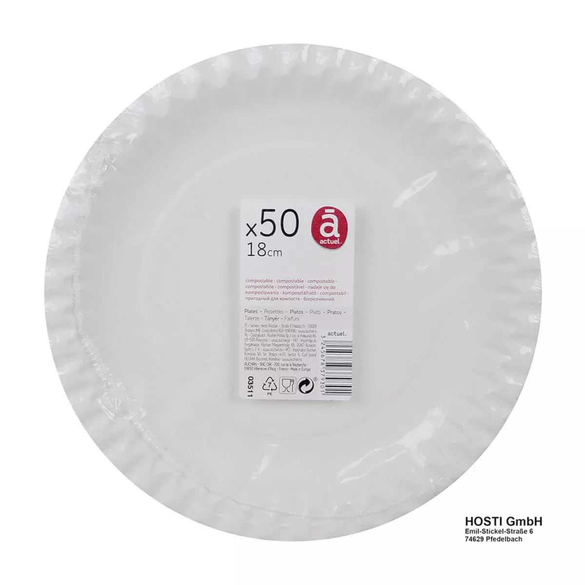 ACTUEL Assiettes à dessert en carton blanc 18cm compostables x50 50 pièces