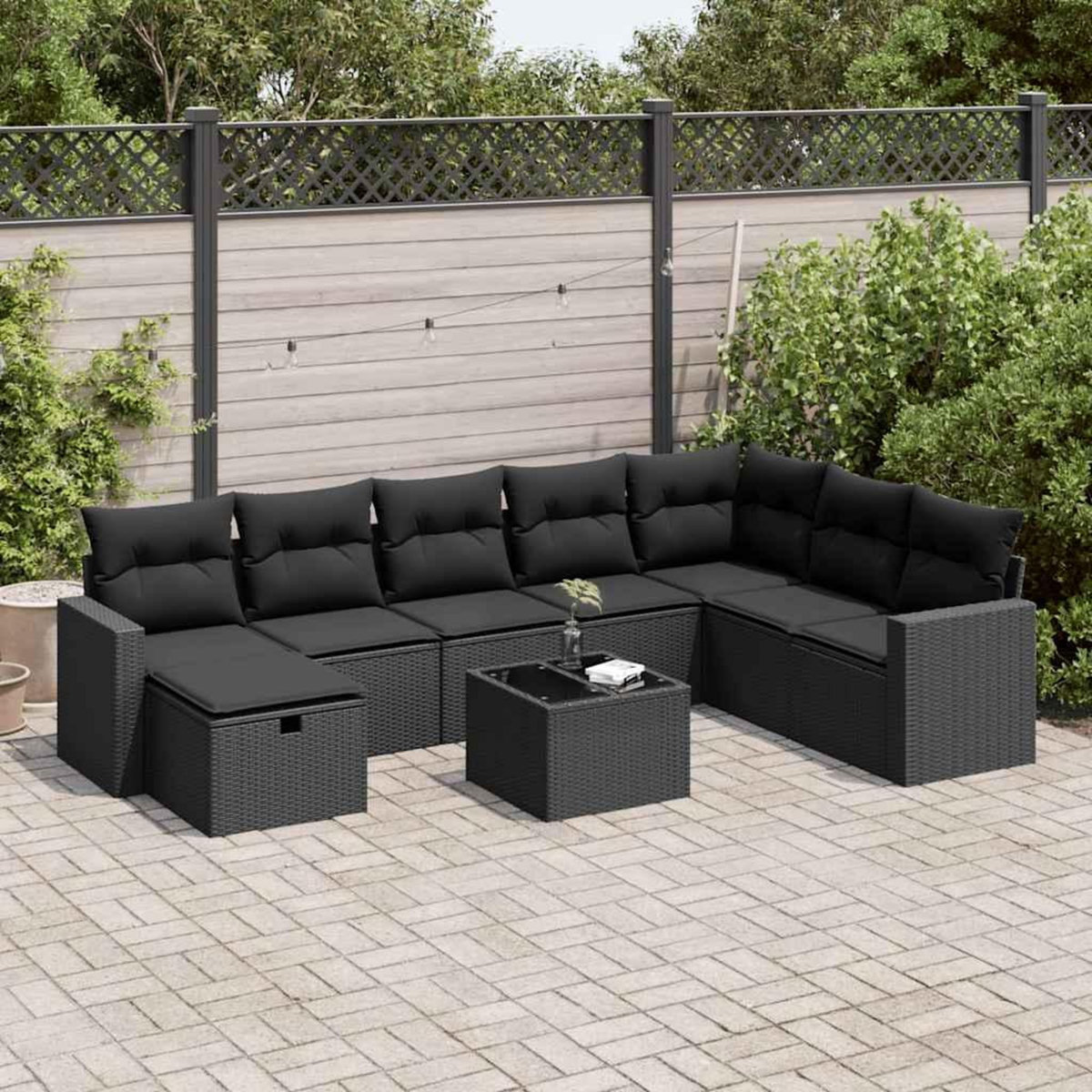 VIDAXL Salon de jardin 9 pcs avec coussins noir resine tressee