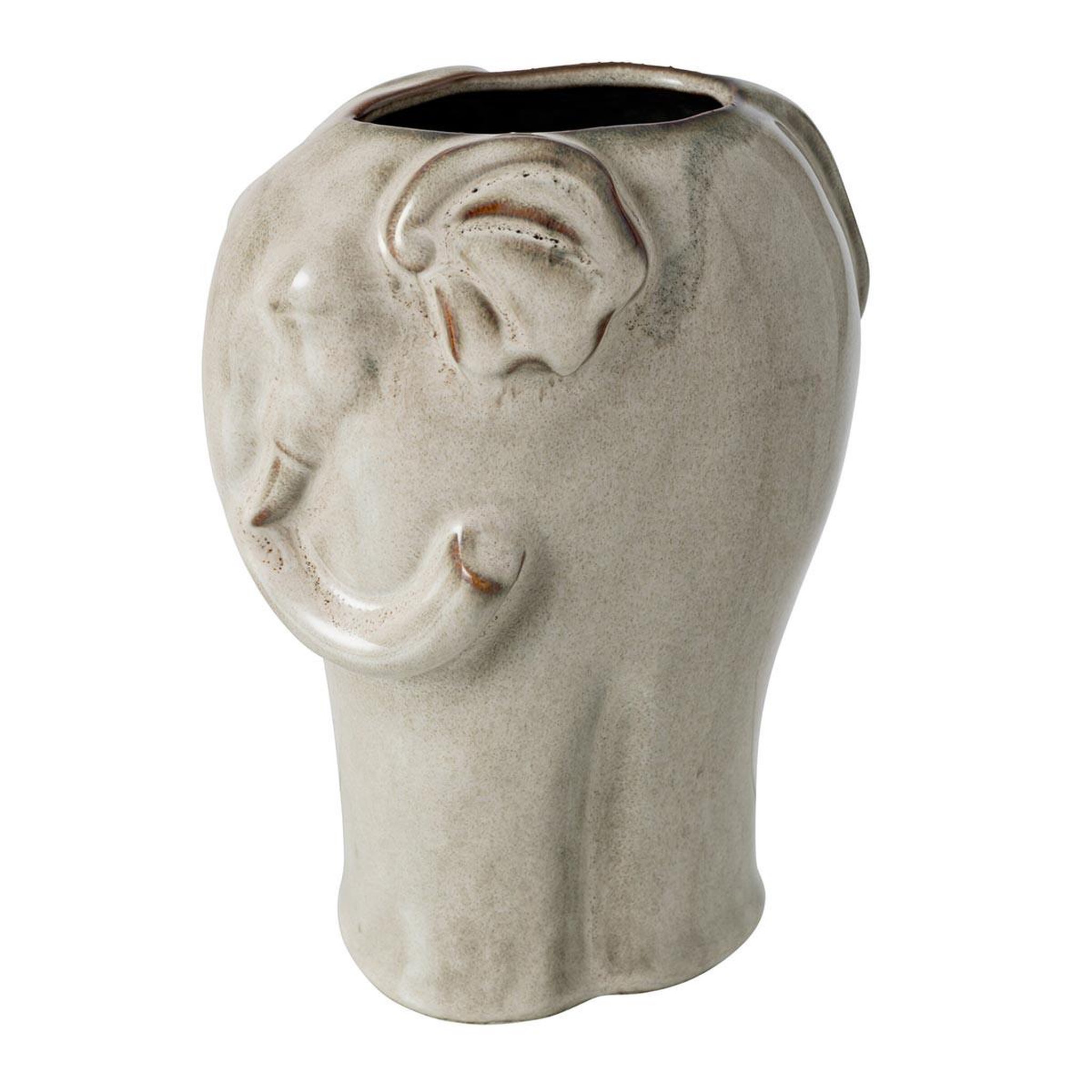 J-LINE Cache-Pot Éléphant en Porcelaine  Maren  20cm Gris Vert