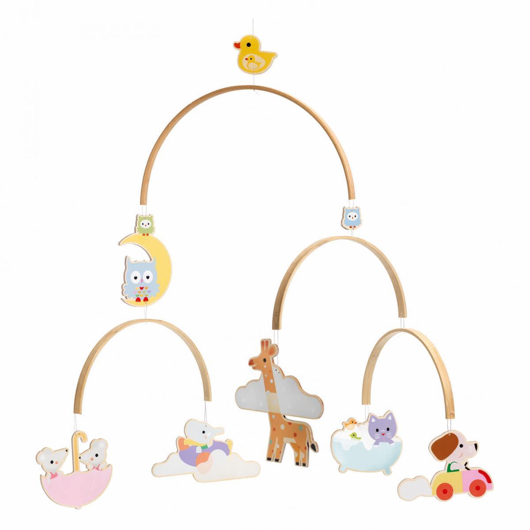 Voir la diapositive 1 : Djeco Mobile decoratif en bois les bebes animaux