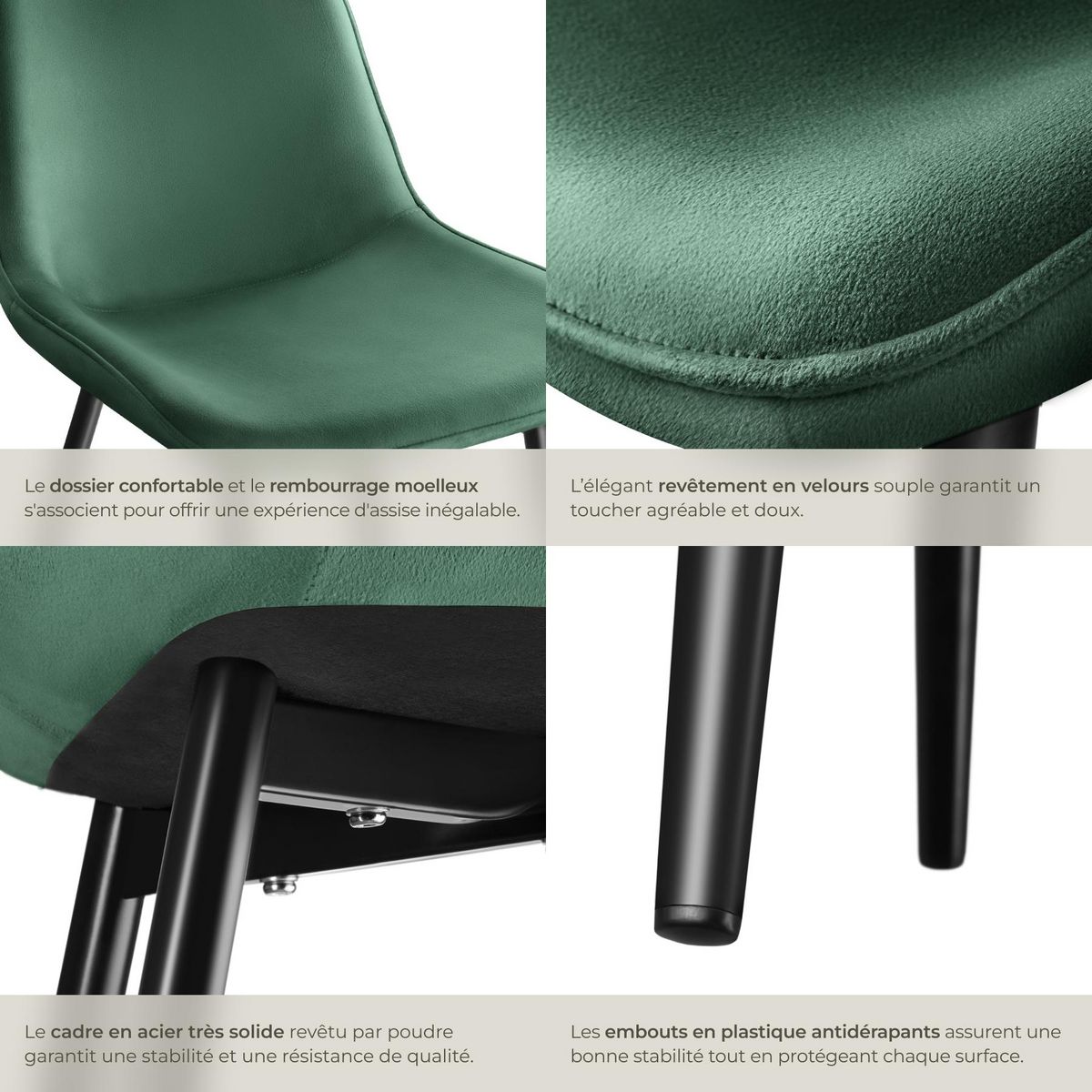 tectake Lot de chaises rembourrées aspect velours vert foncé Lot de 6