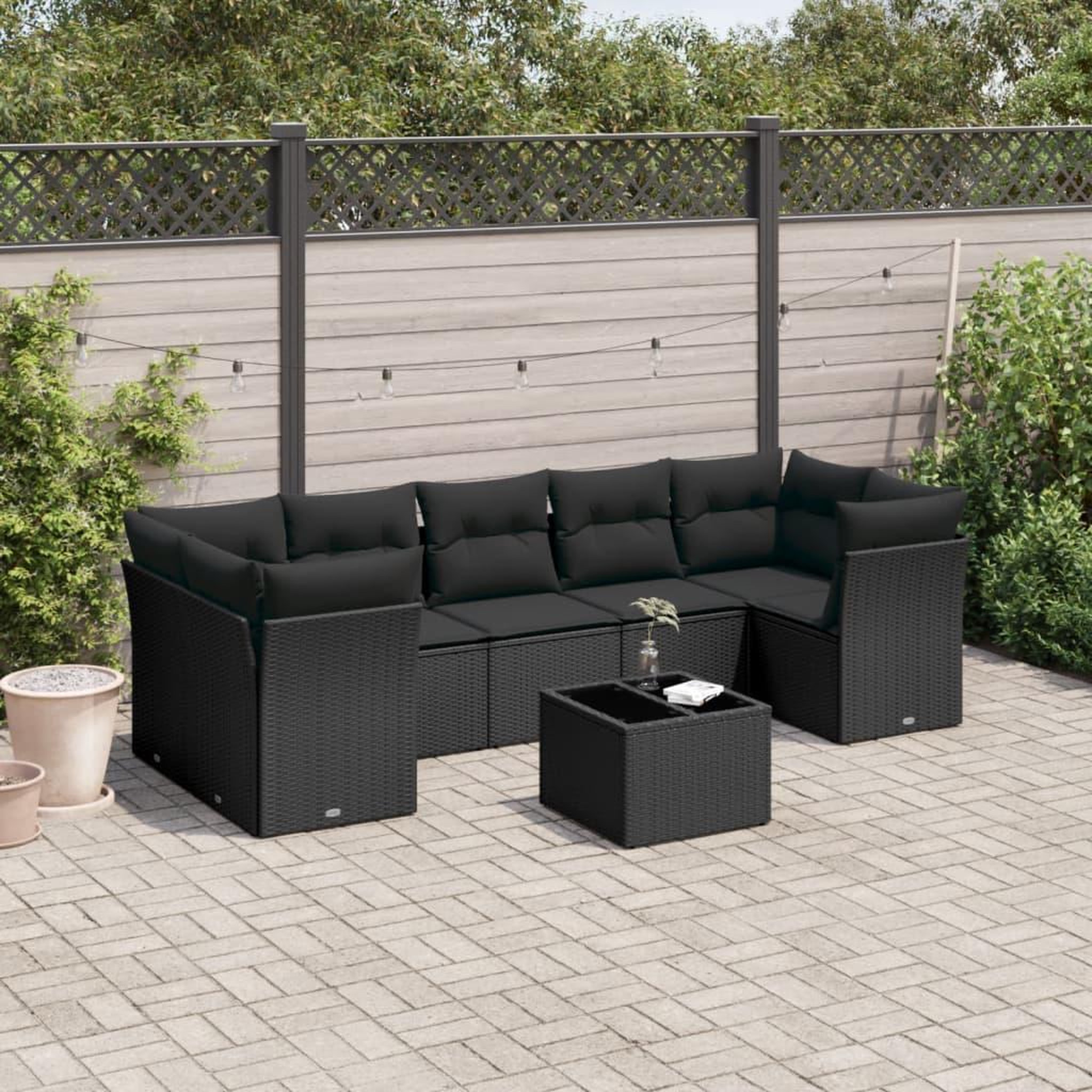 VIDAXL Salon de jardin 8 pcs avec coussins noir resine tressee