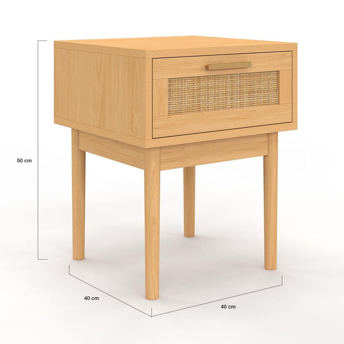 ID MARKET Lot de 2 tables de chevet ROBERT 1 tiroir effet naturel cannage et bois