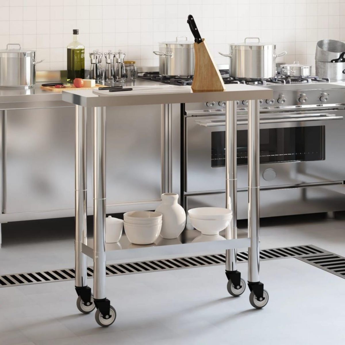 VIDAXL Table de travail de cuisine avec roues 82,5x30x85 cm inox