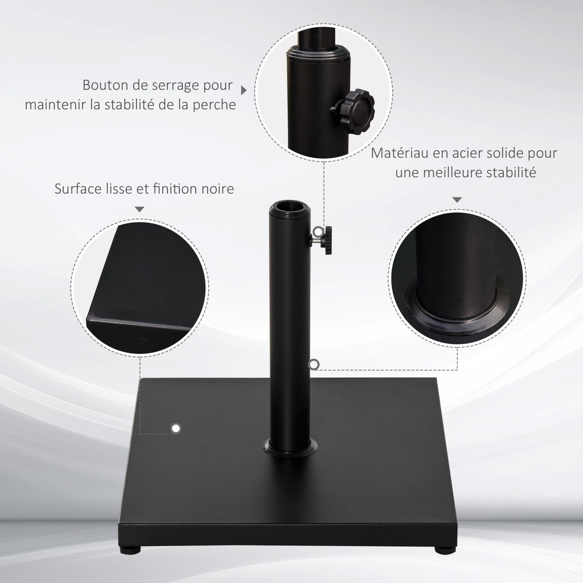 OUTSUNNY Pied de parasol carré dim. 45L x 45l x 39H cm poids net 18 Kg métal noir