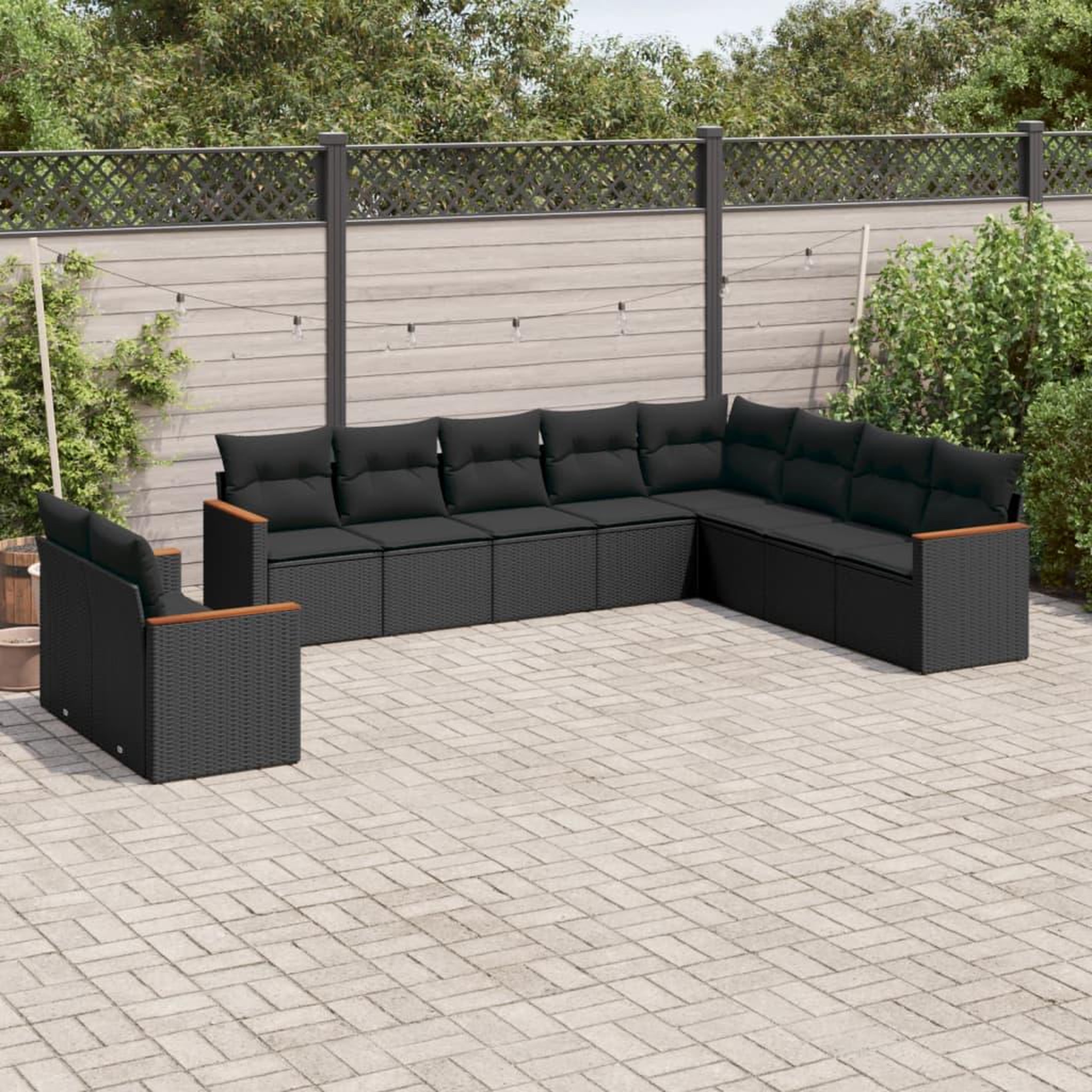 VIDAXL Salon de jardin 10 pcs avec coussins noir resine tressee