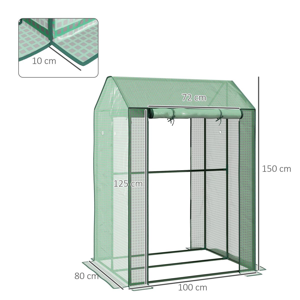 OUTSUNNY Serre de jardin avec 2 espaces et 2 portes enroulables - 0,8 m² Serre à tomates dim. 1L x 0,8l x 1,5H m, Acier et PE haute densité