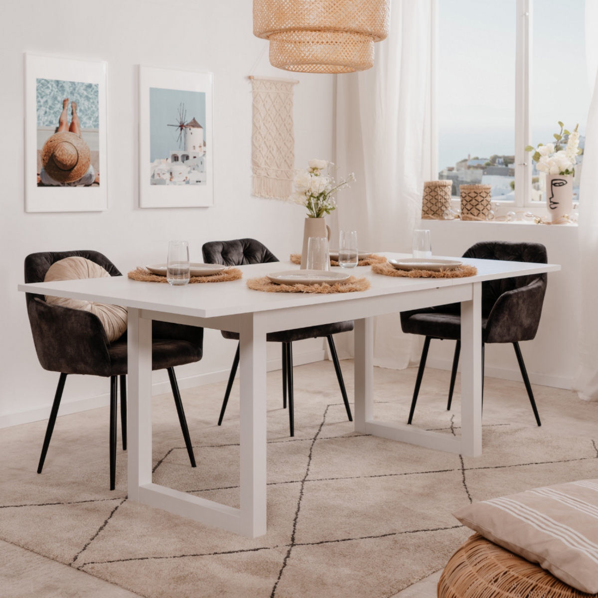 CONCEPT USINE Table à manger industrielle extensible 10 personnes blanche KOTOR