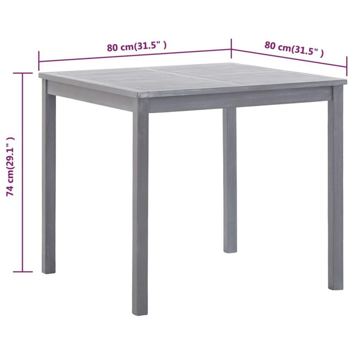 VIDAXL Table de jardin Gris 80x80x74 cm Bois d'acacia massif