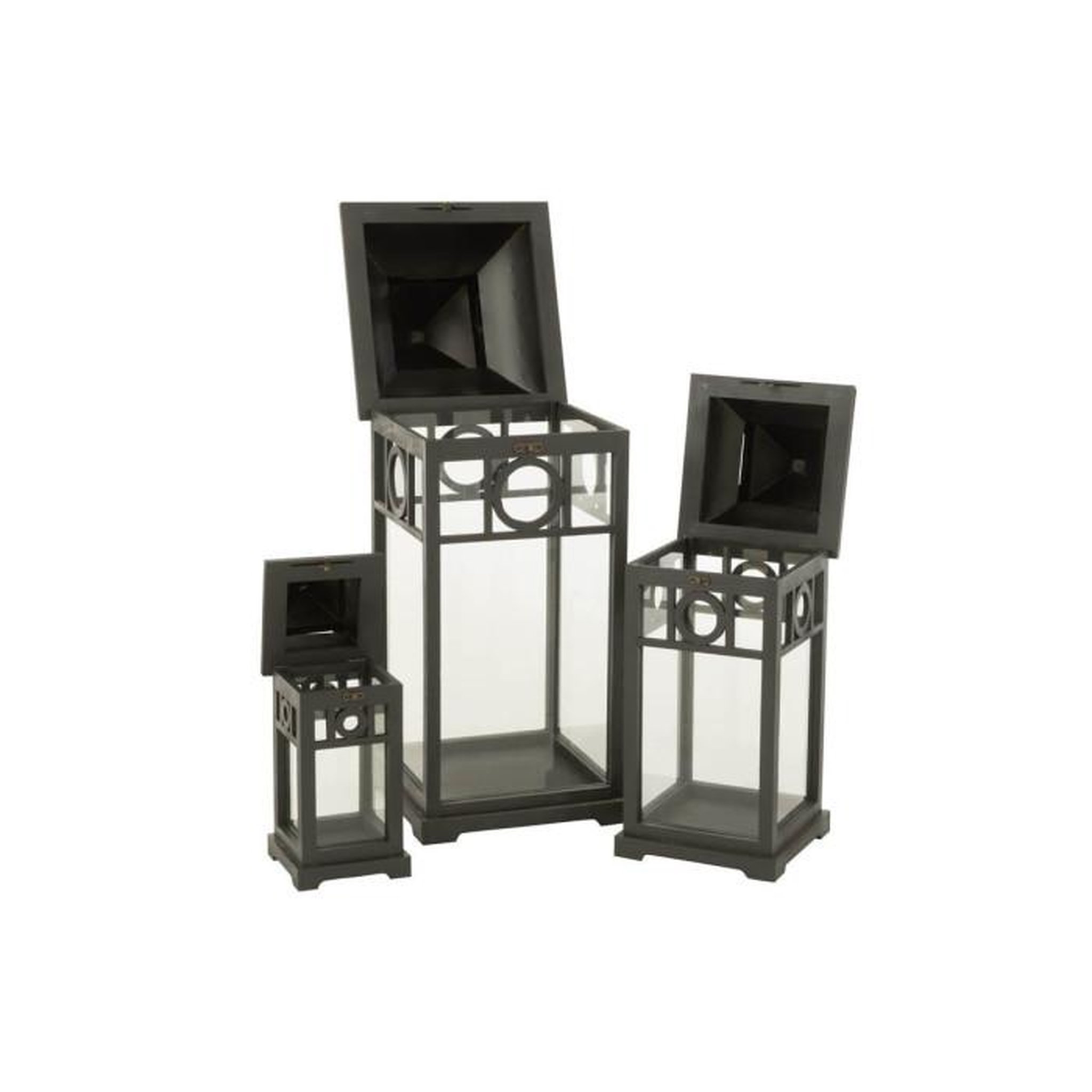 Voir la diapositive 2 : Paris Prix Lot de 3 Lanternes en Bois  Ibiza  78cm Noir