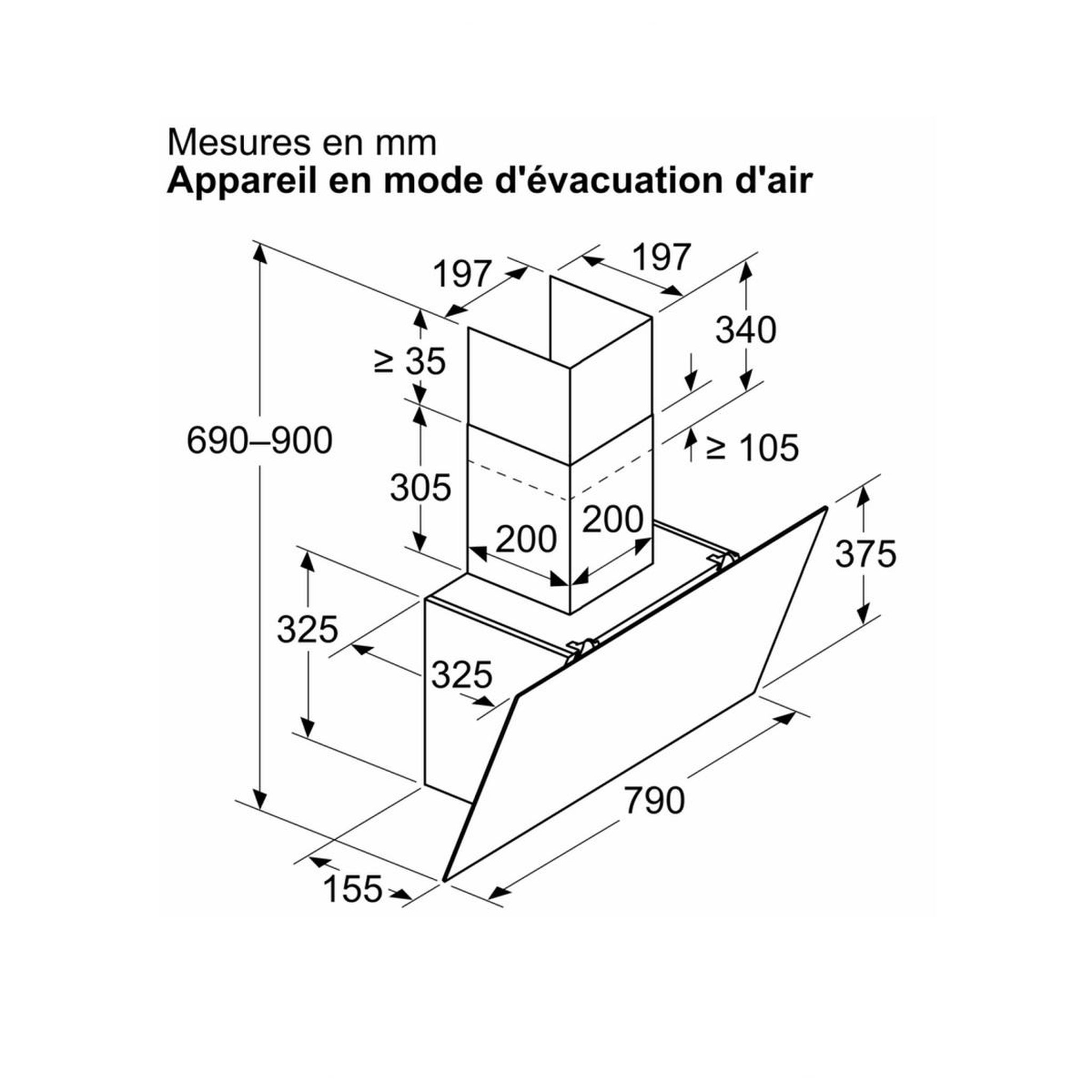 Voir la diapositive 3 : Siemens Hotte décorative inclinée 80cm 430m3/h noir - lc85kdk60