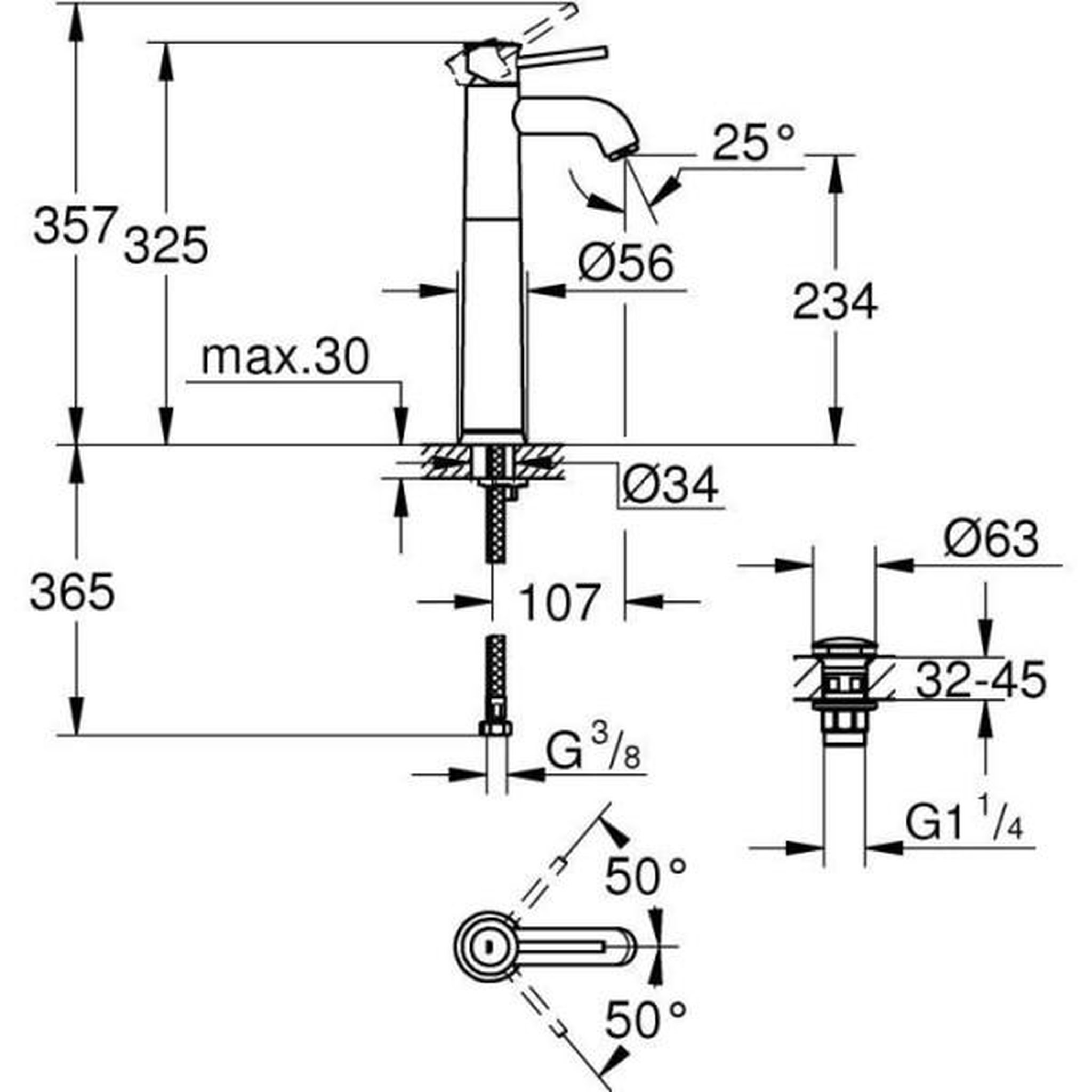 Voir la diapositive 4 : Grohe Mitigeur monocommande lavabo taille xl grohe start classic chromé