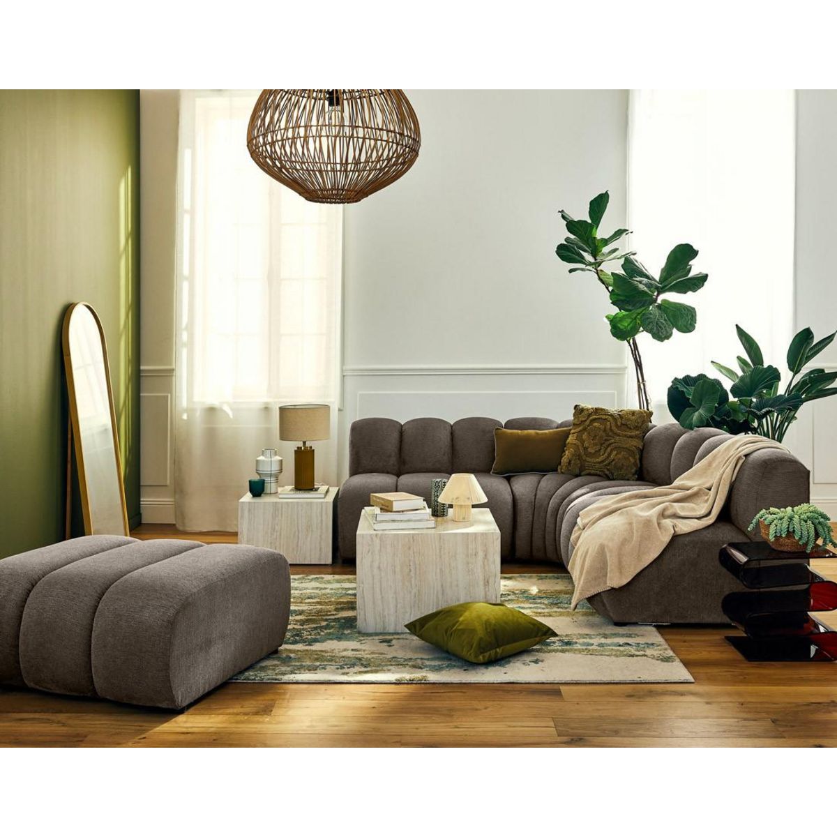 LISA DESIGN Debbie - canapé modulable d'angle réversible 4 places sans accoudoirs en tissu texturé