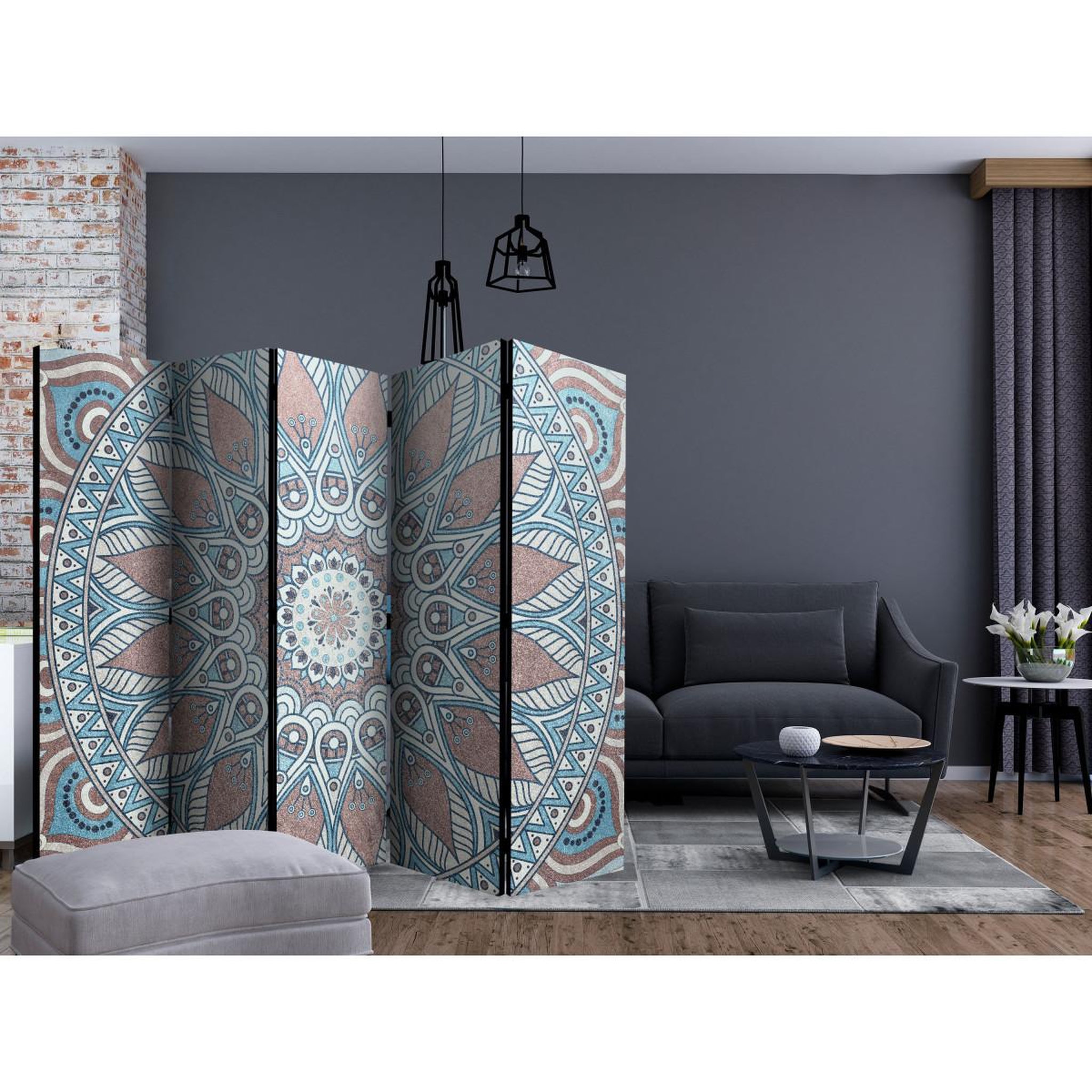 Voir la diapositive 2 : Paris Prix Paravent 5 volets  oriental circle  172x225cm