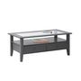 Voir la diapositive 2 : Table basse rectangulaire en bois massif 2 tiroirs plateau verre L115cm CASSIS