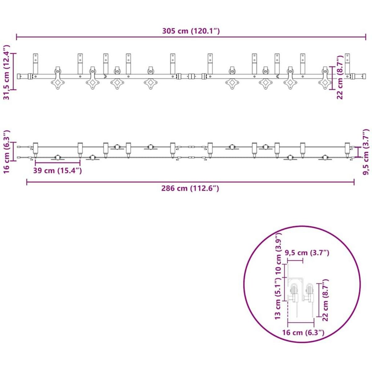 VIDAXL Kit de quincaillerie de porte coulissante 305 cm acier noir