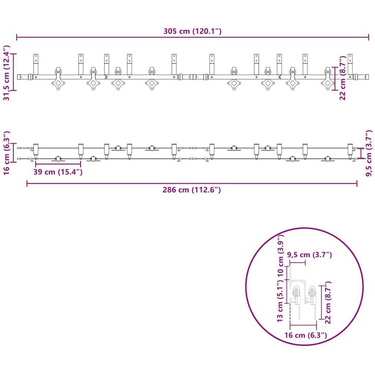 VIDAXL Kit de quincaillerie de porte coulissante 305 cm acier noir