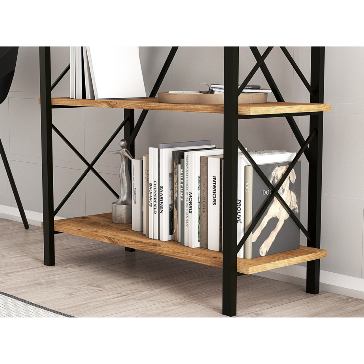CONCEPT USINE Bibliothèque design en métal - 5 étagères - bois et noir FANI