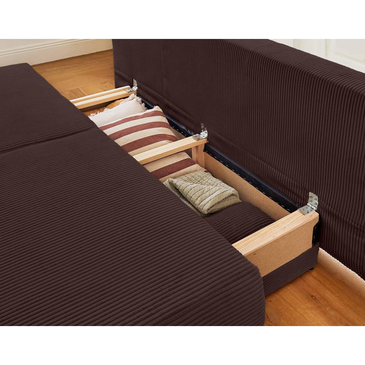 BEST MOBILIER Loutro - canapé 3 places - convertible avec coffre - en velours côtelé