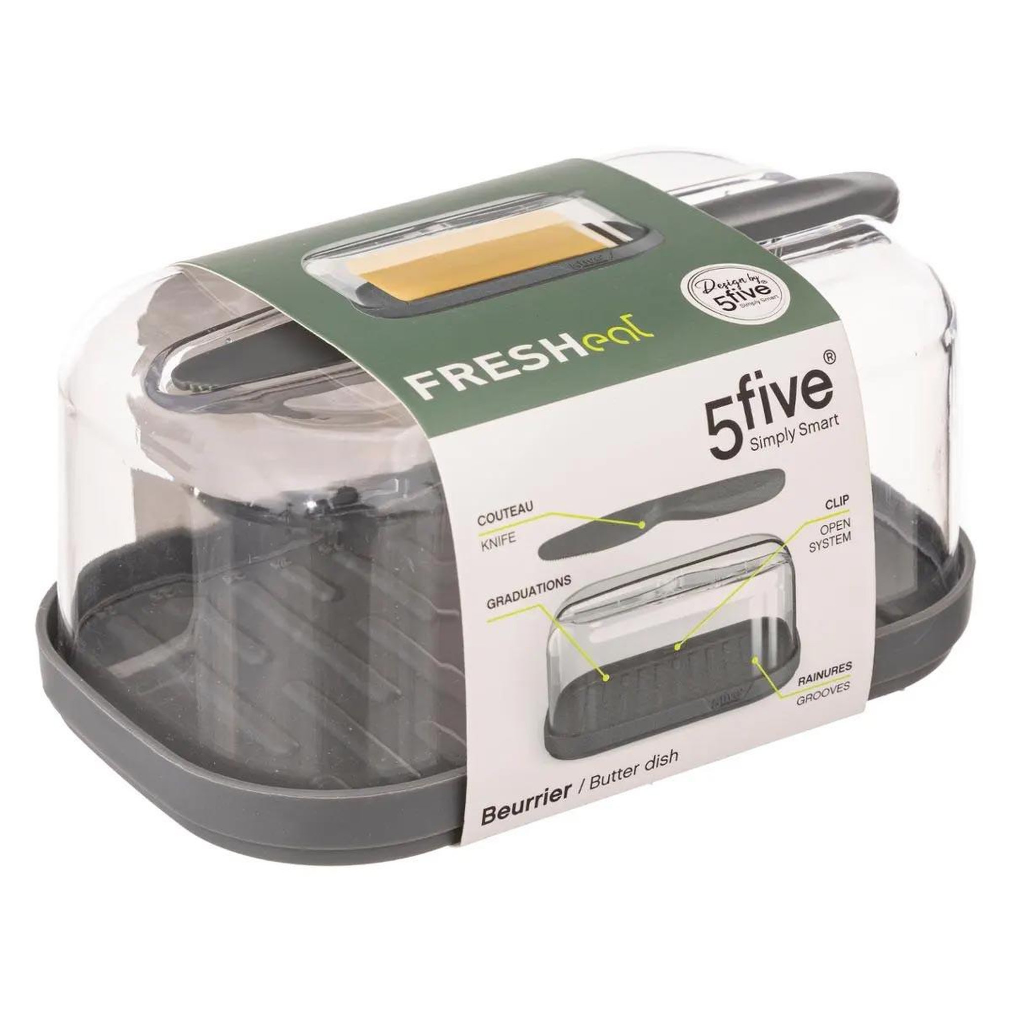Voir la diapositive 3 : FIVE Beurrier & Couteau  Fresheat  15cm Gris