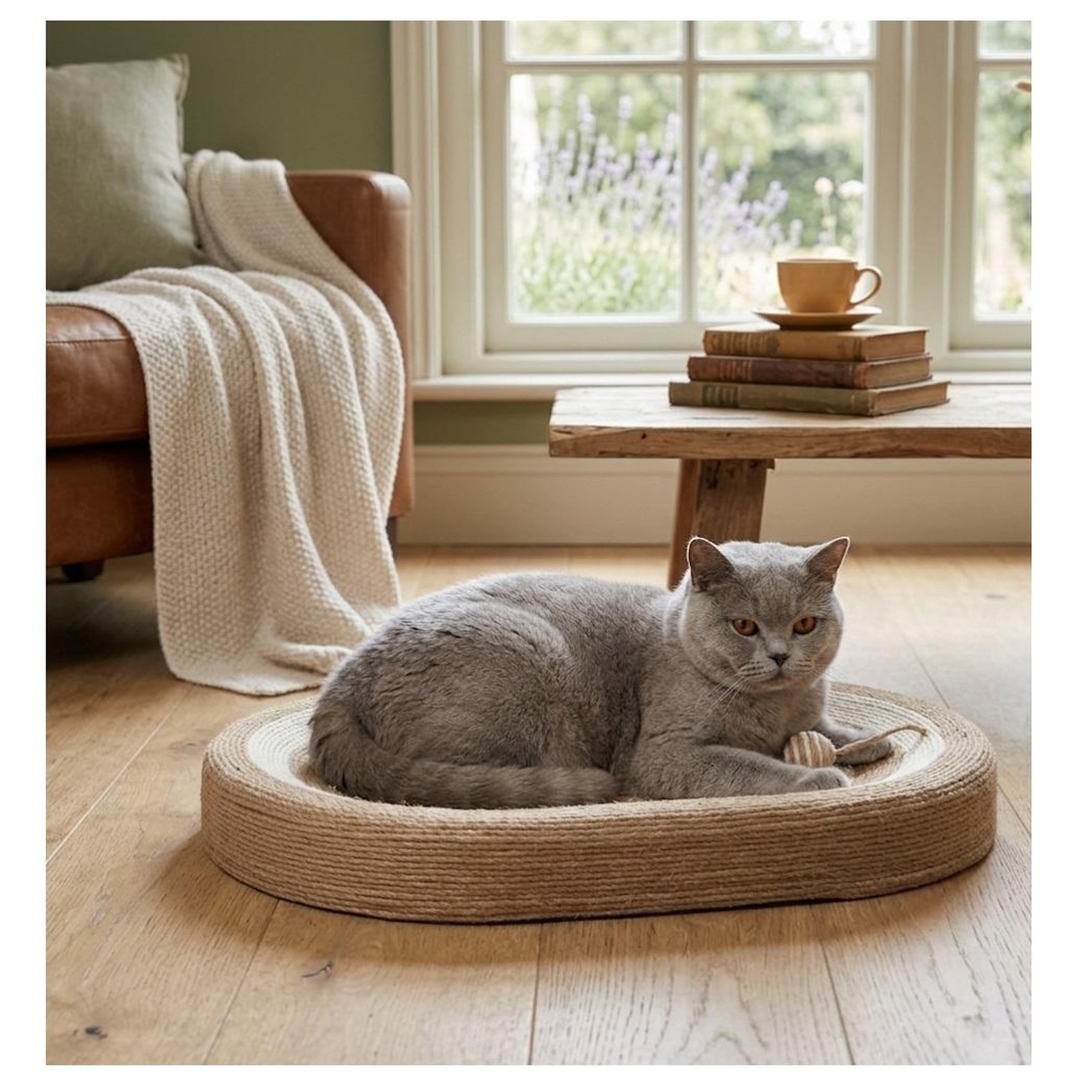 Voir la diapositive 4 : Eden Panier a griffer ovale pour chat avec balle