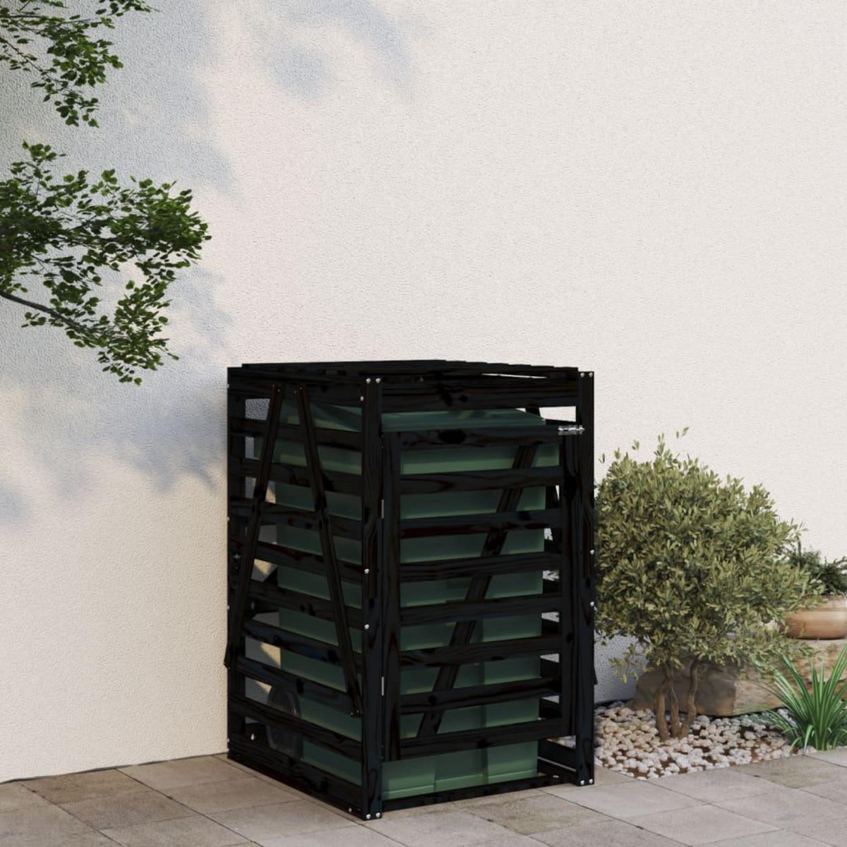 VIDAXL Abri pour poubelle sur roulettes noir bois massif de pin