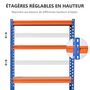 Voir la diapositive 4 : HOMCOM Rayonnage charges lourdes ou volumineuses - étagère garage - 5 tablettes réglables en hauteur - métal bleu orange MDF