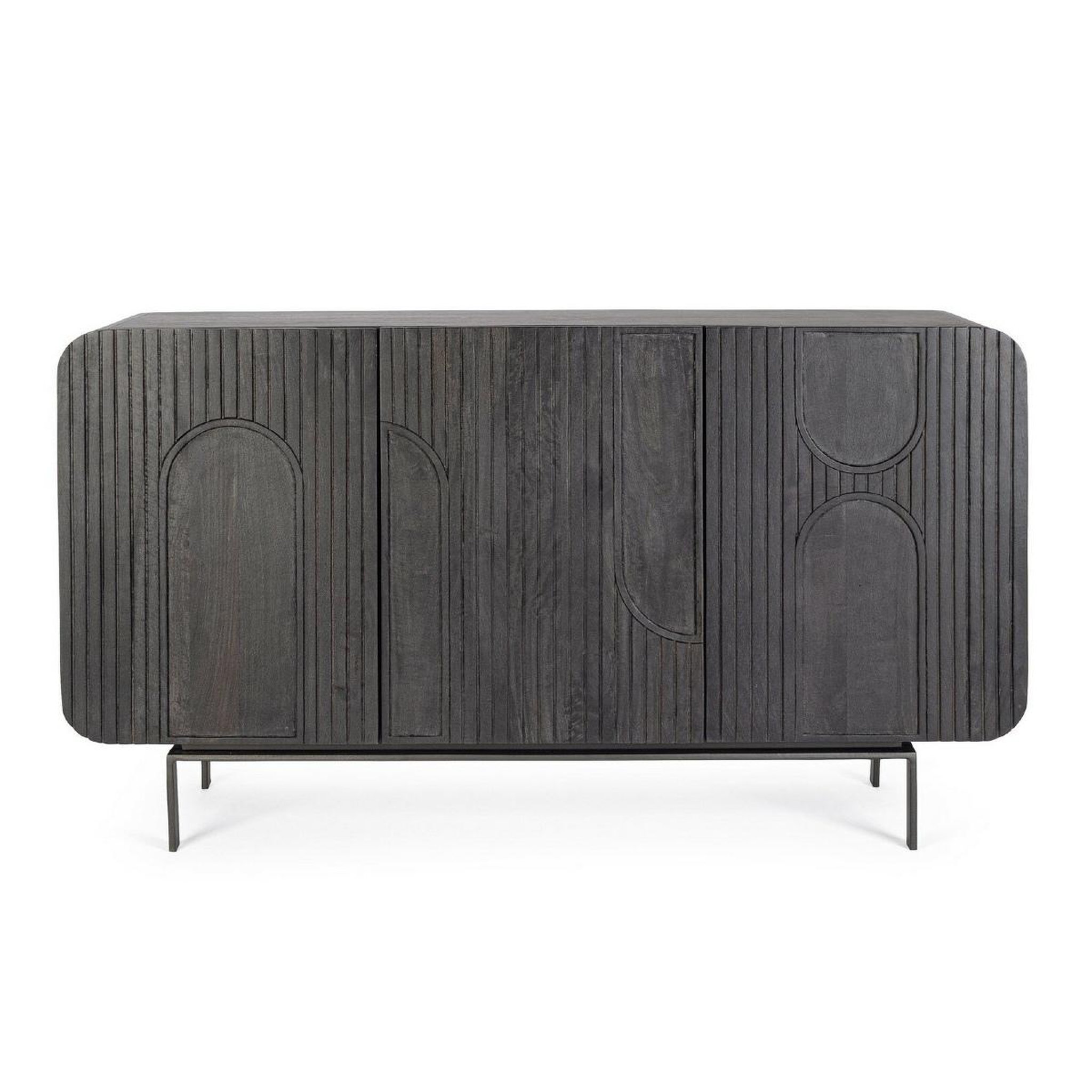 JLC KREATION Petit buffet 3 portes en manguier noir mira 150cm