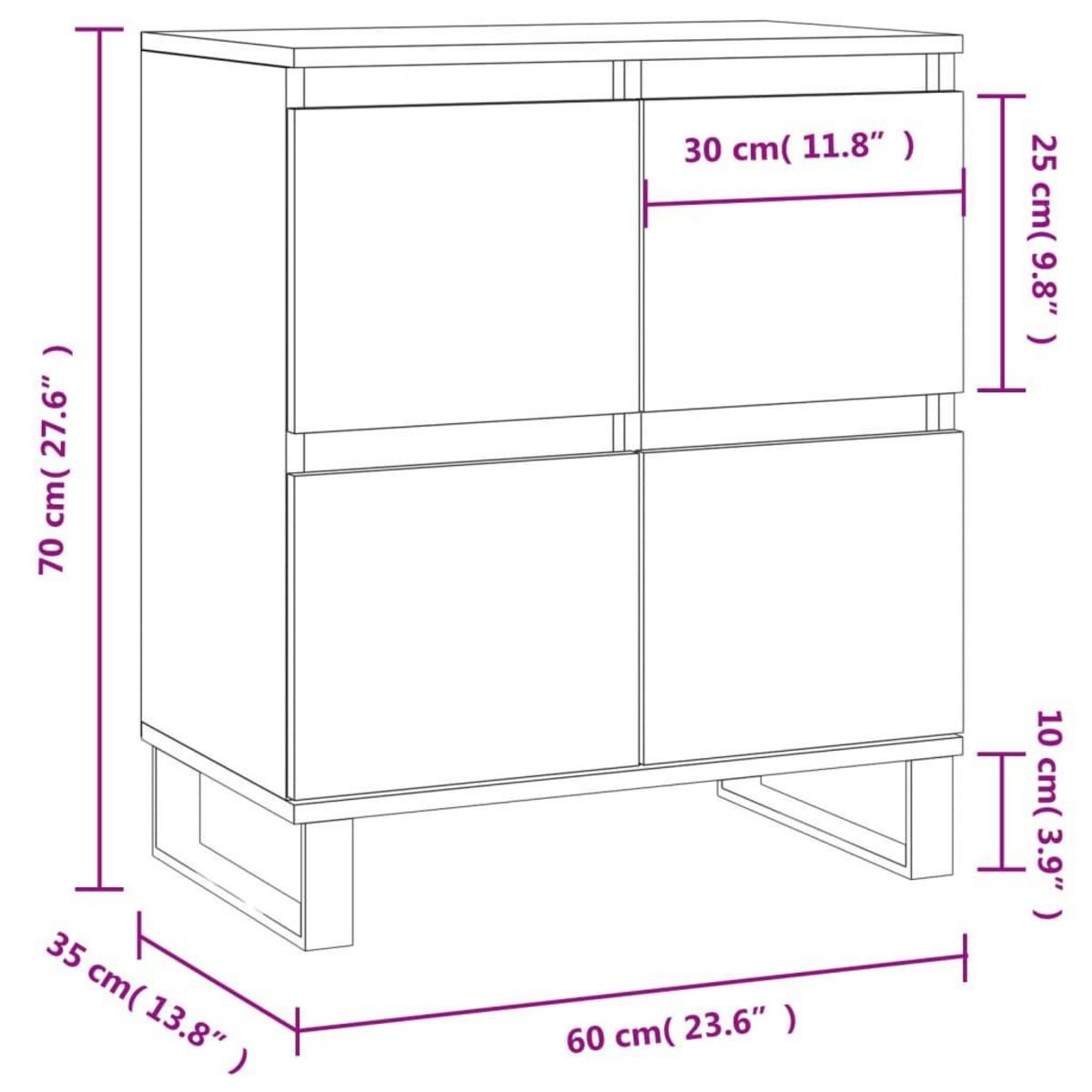 VIDAXL Buffet Blanc brillant 60x35x70 cm Bois d'ingenierie