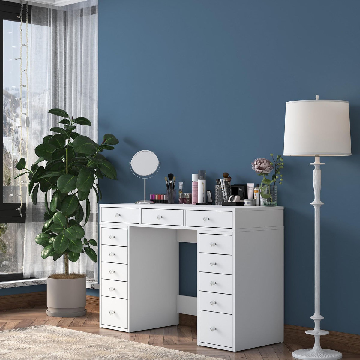 Habitat et Jardin Coiffeuse avec tiroirs intégrés en bois  Sena  - 120 x 44 x 82 cm - Blanc