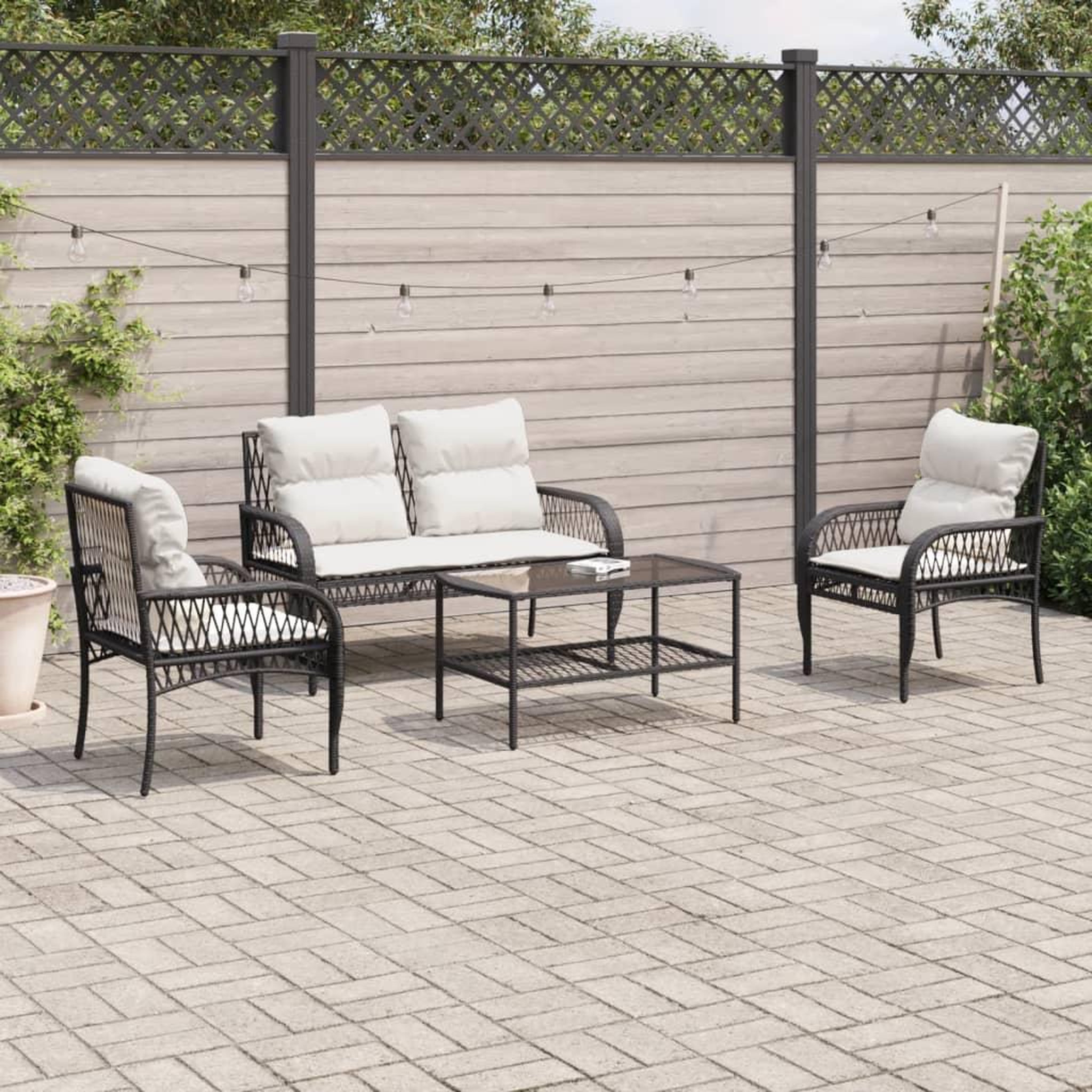 VIDAXL Salon de jardin 4 pcs avec coussins noir resine tressee