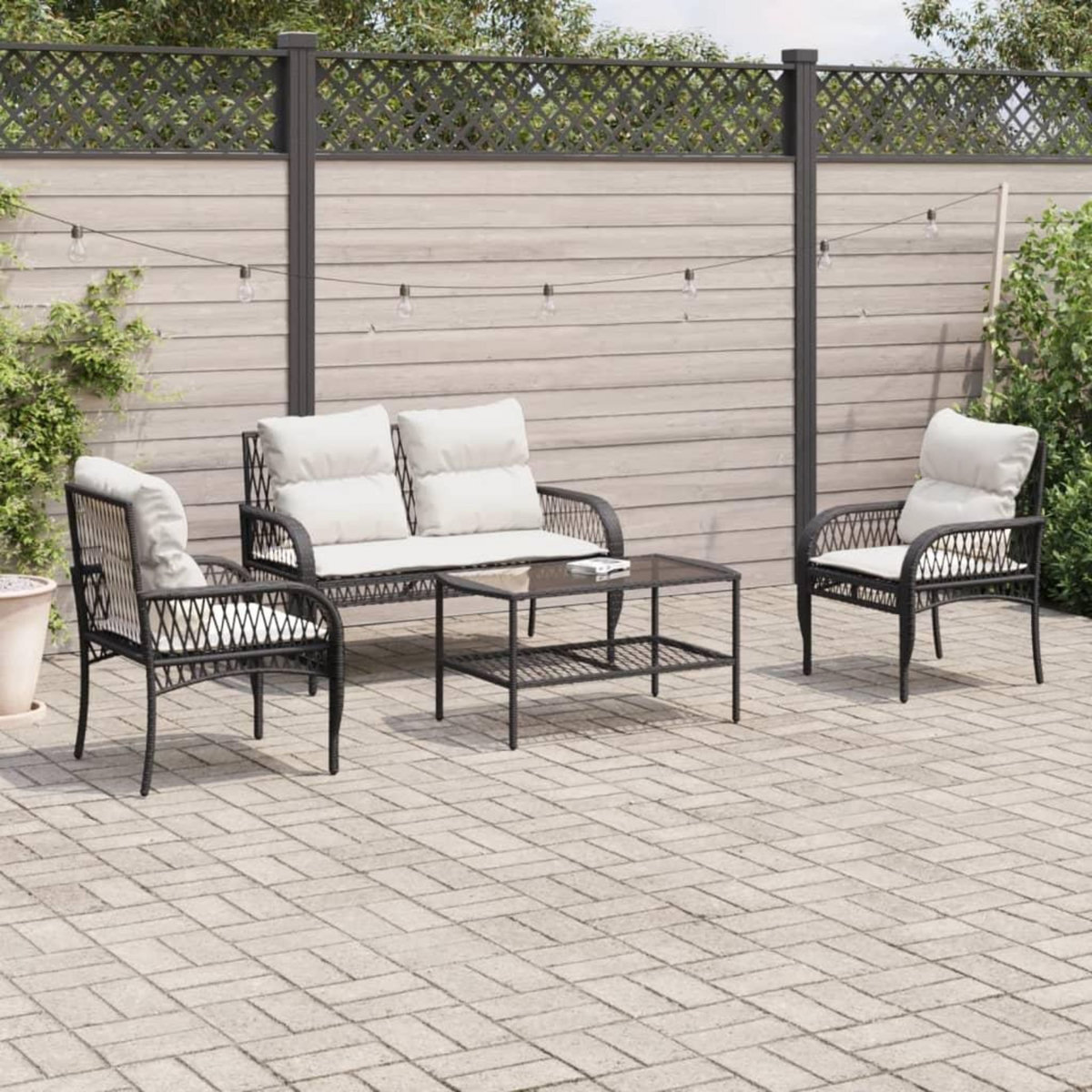 VIDAXL Salon de jardin 4 pcs avec coussins noir resine tressee