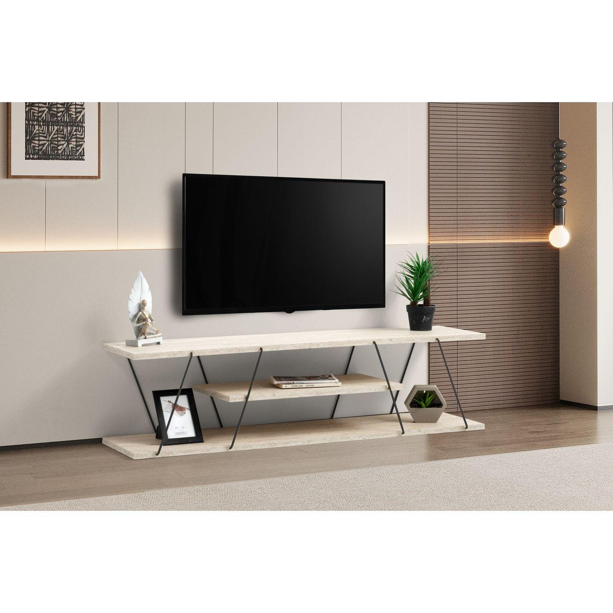 Voir la diapositive 6 : TOILINUX Meuble tv effet travertin canaz - beige